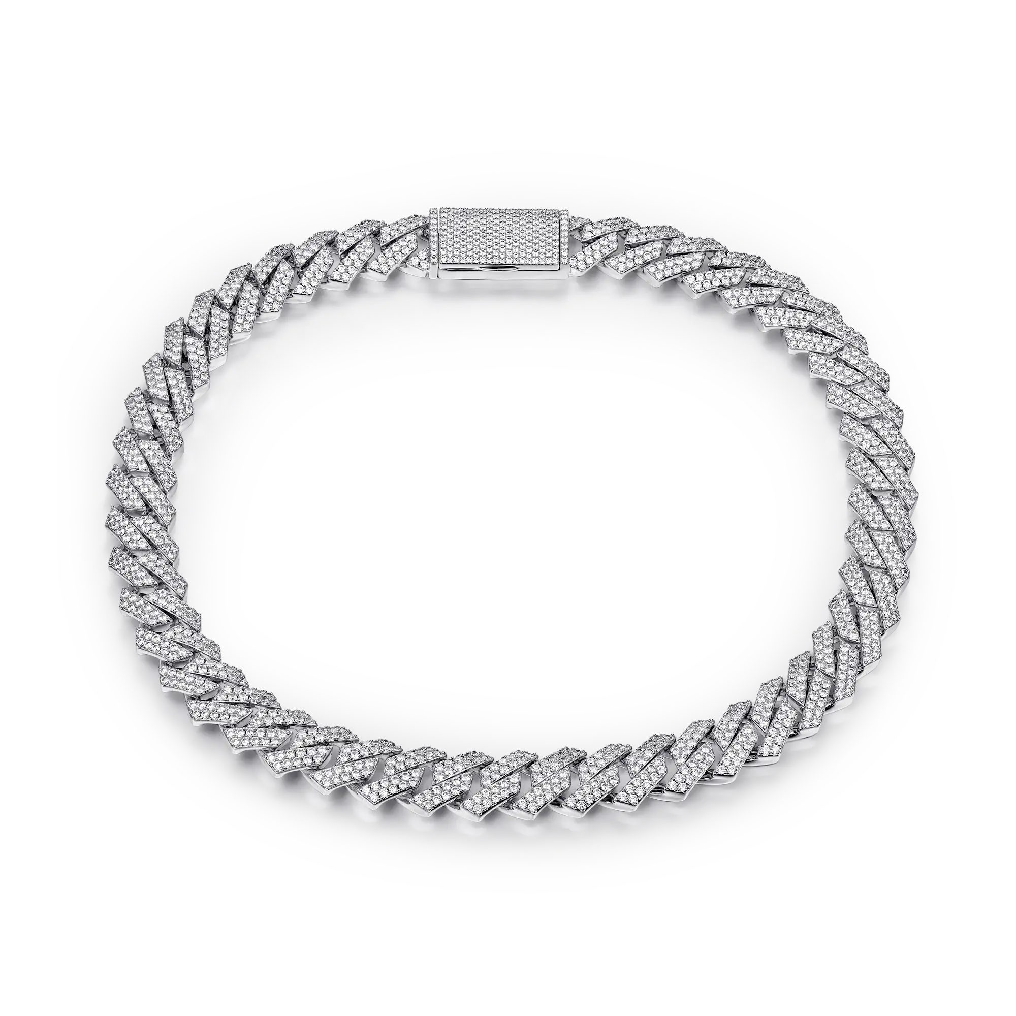 White Gold Round Cut Prong Cuban Link Chain - 12mm - Image 4