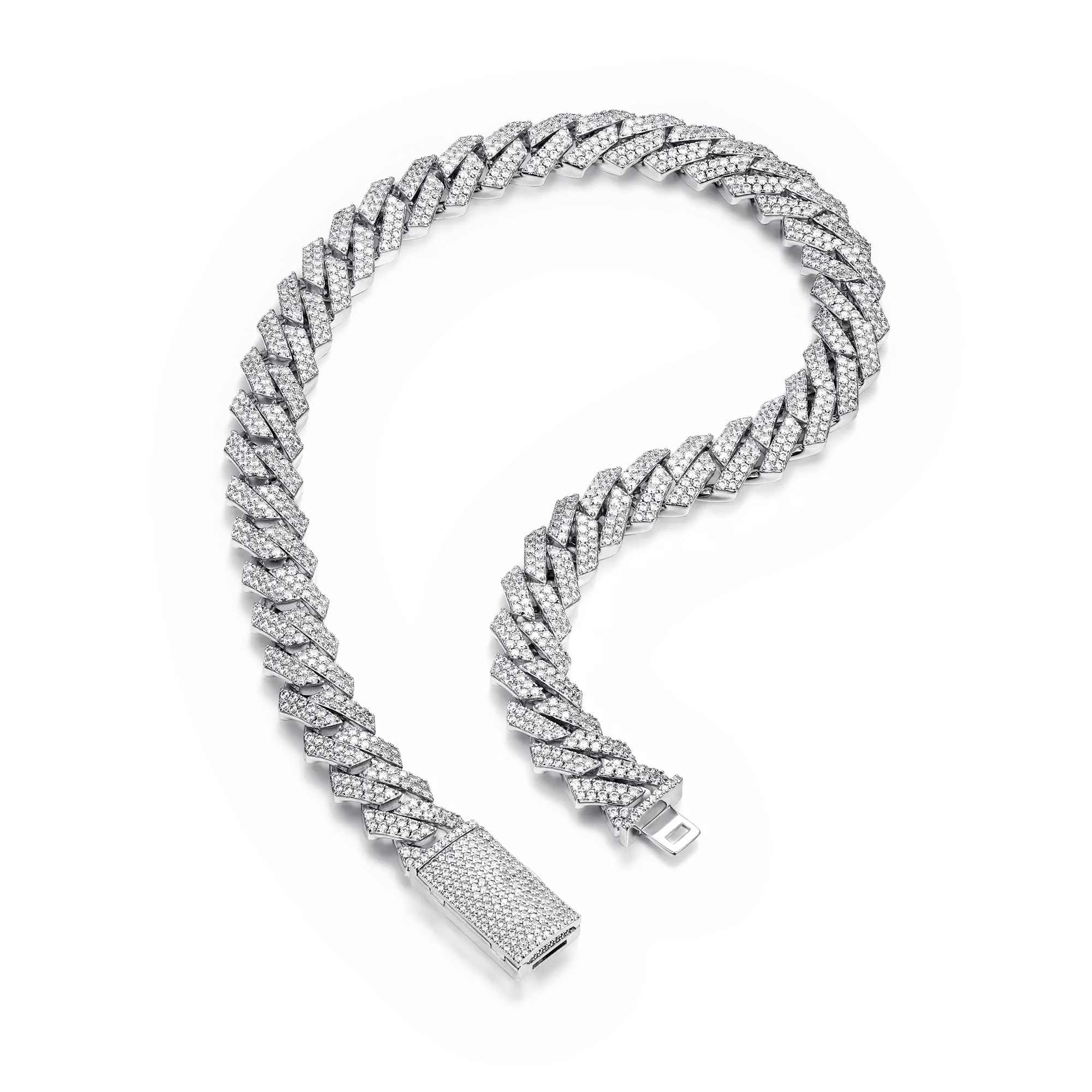 White Gold Round Cut Prong Cuban Link Chain - 12mm - Image 5