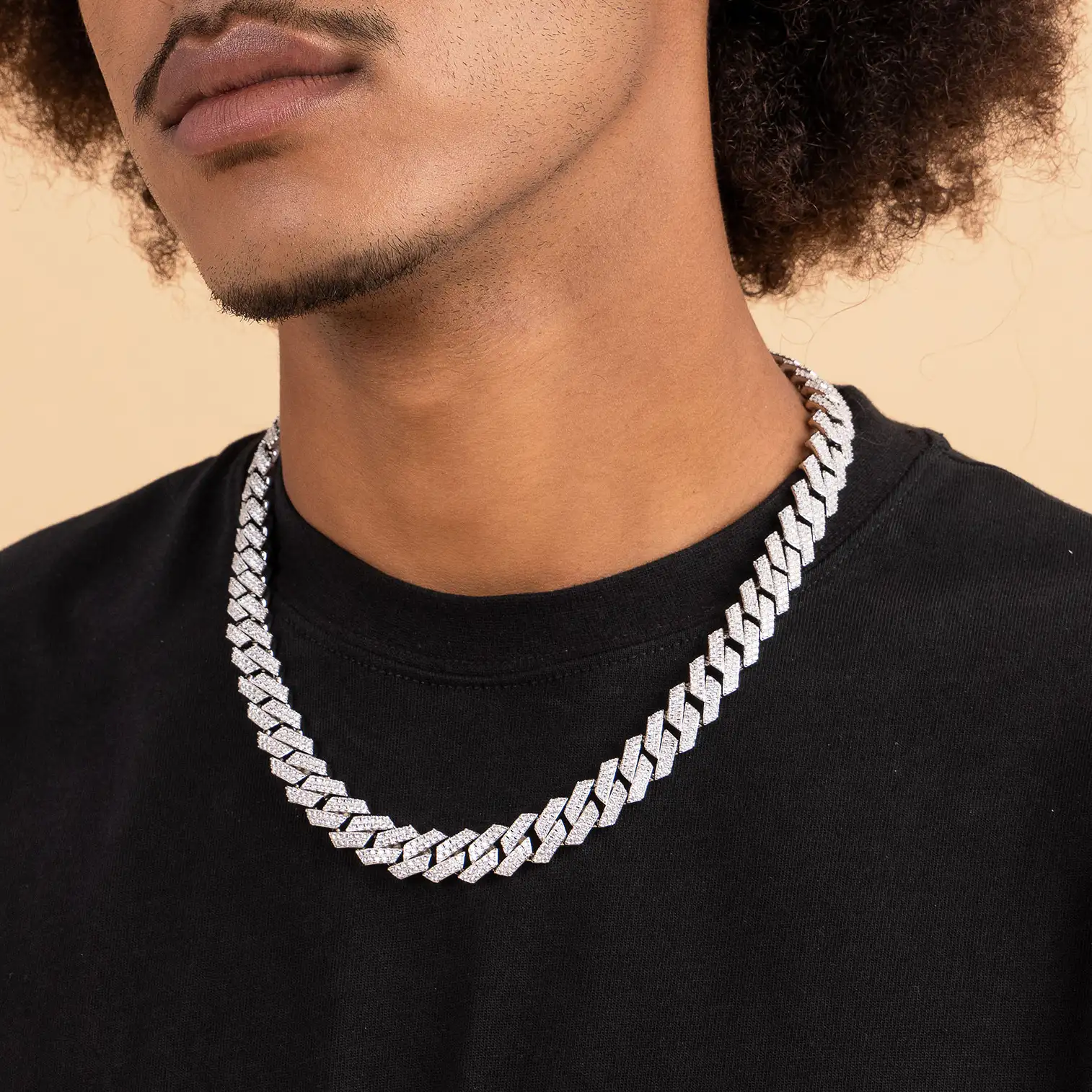 Yellow Gold Round Cut Prong Cuban Link Chain - 10mm - Image 2
