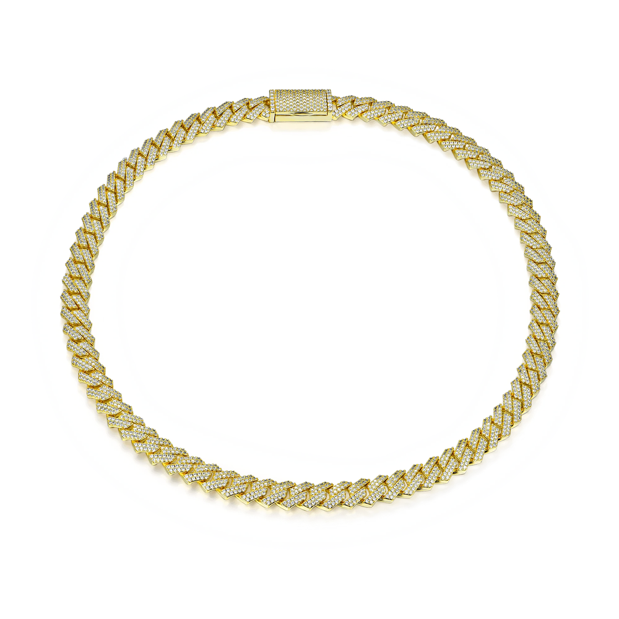 Yellow Gold Round Cut Prong Cuban Link Chain - 10mm - Image 4