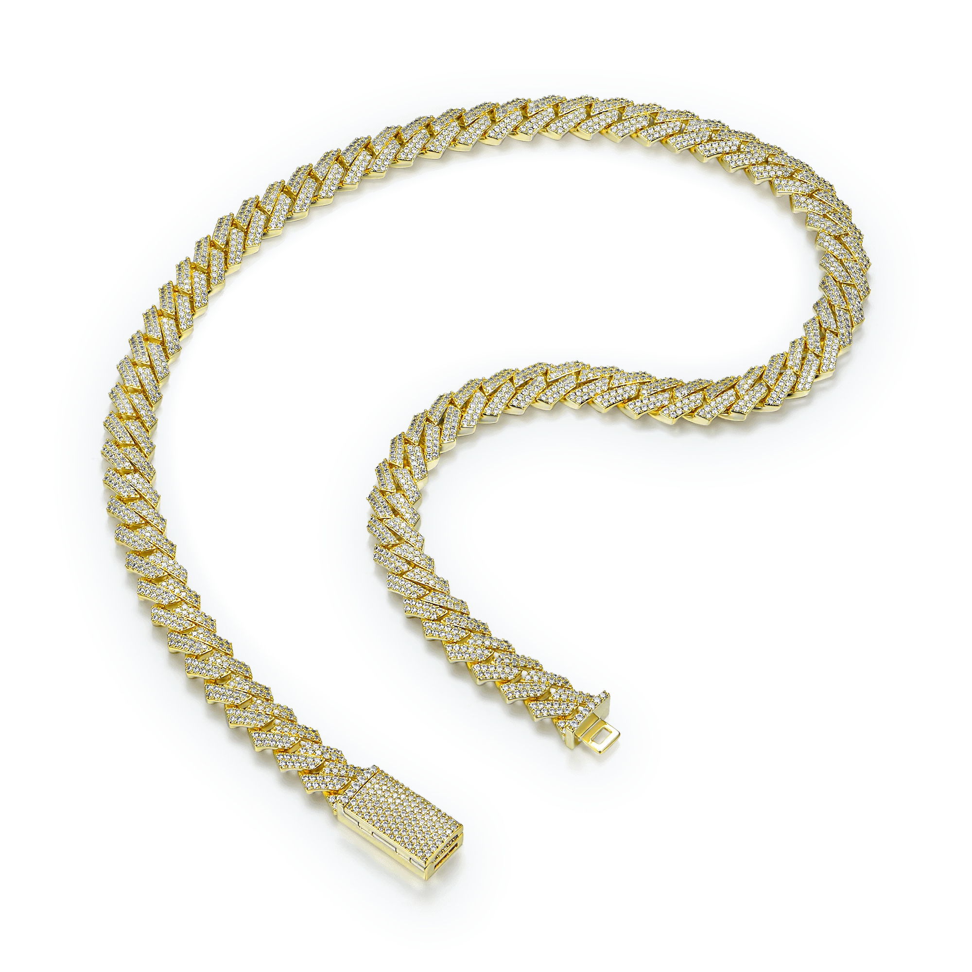 Yellow Gold Round Cut Prong Cuban Link Chain - 10mm - Image 5