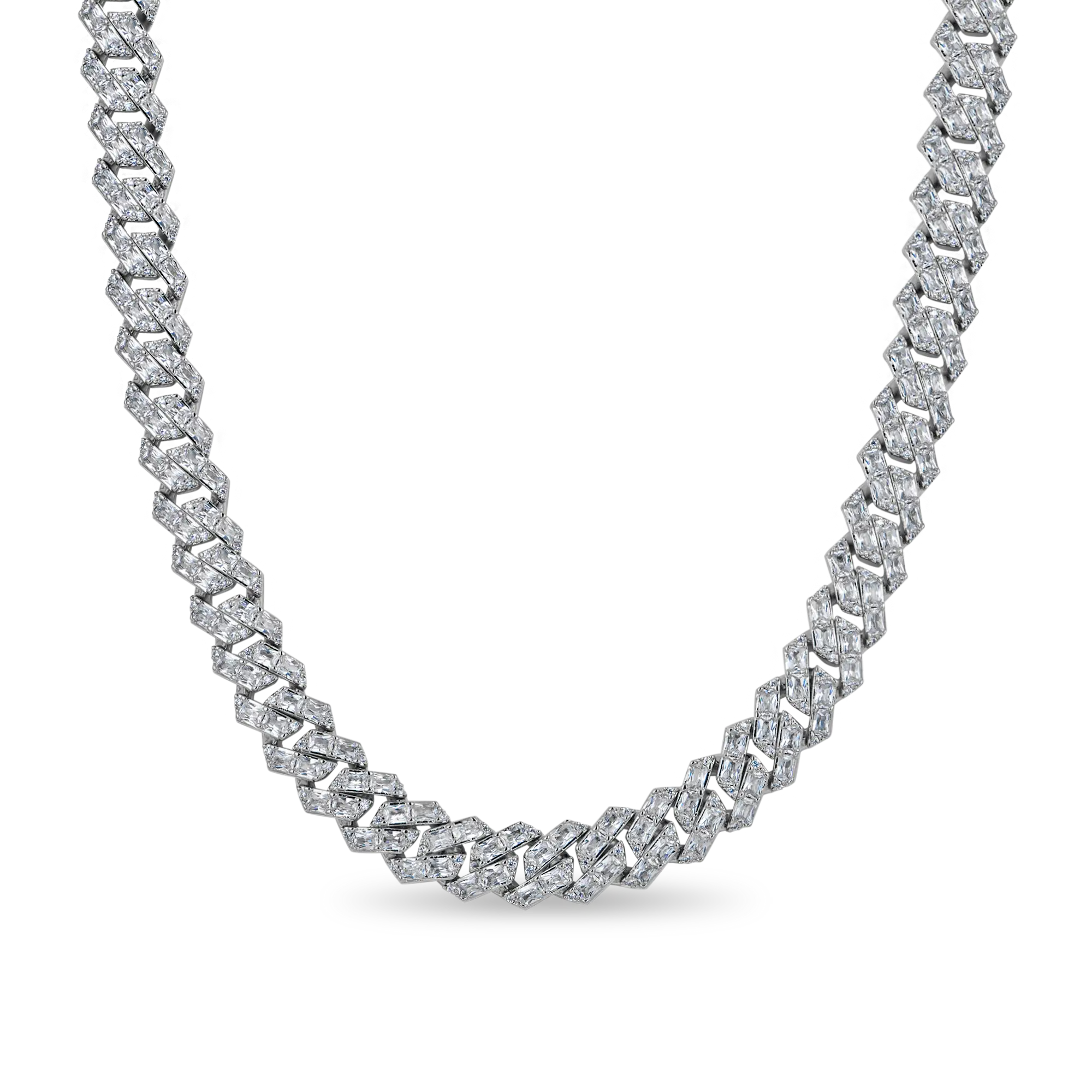 Emerald Cut Prong Cuban Link Chain - 12mm