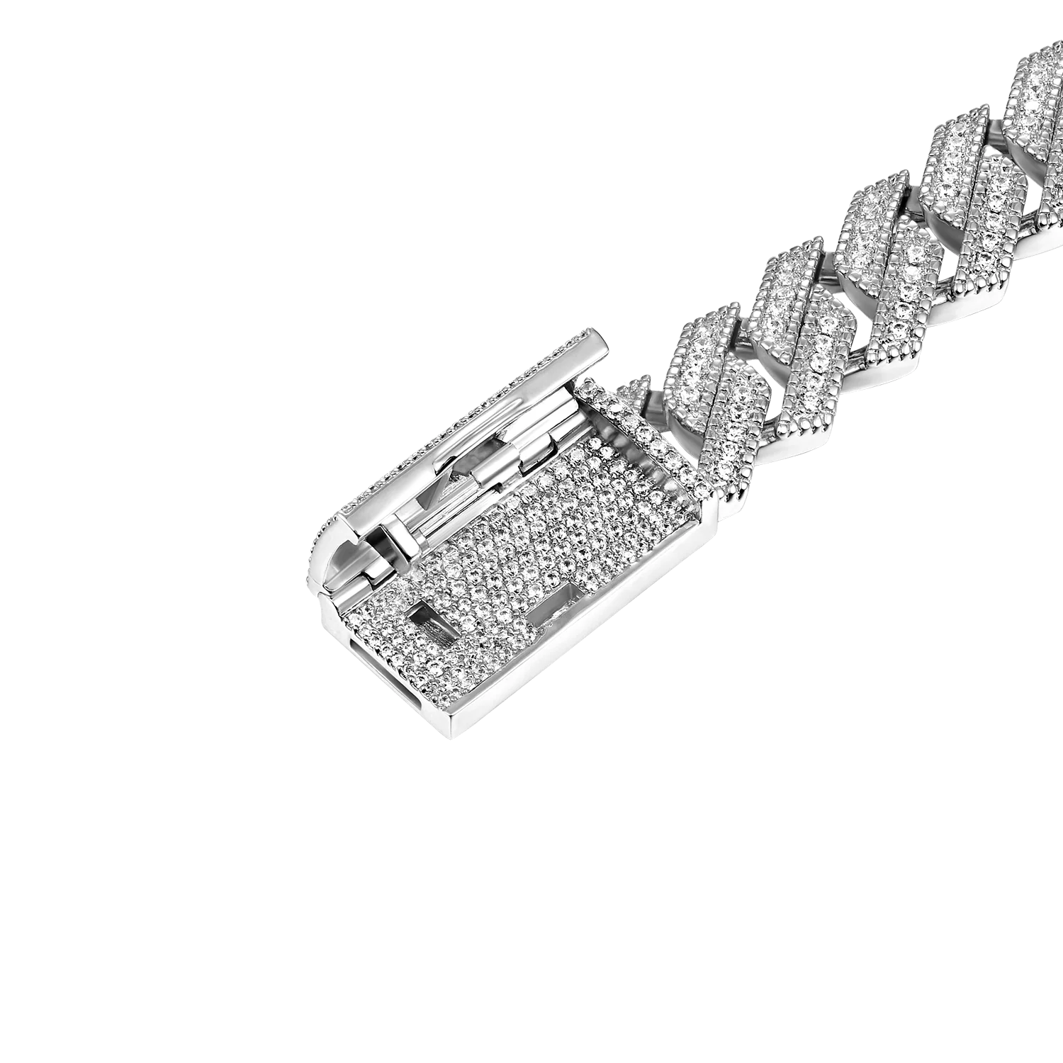 Halo Round Cut Prong Cuban Link Bracelet - 12mm - Image 4