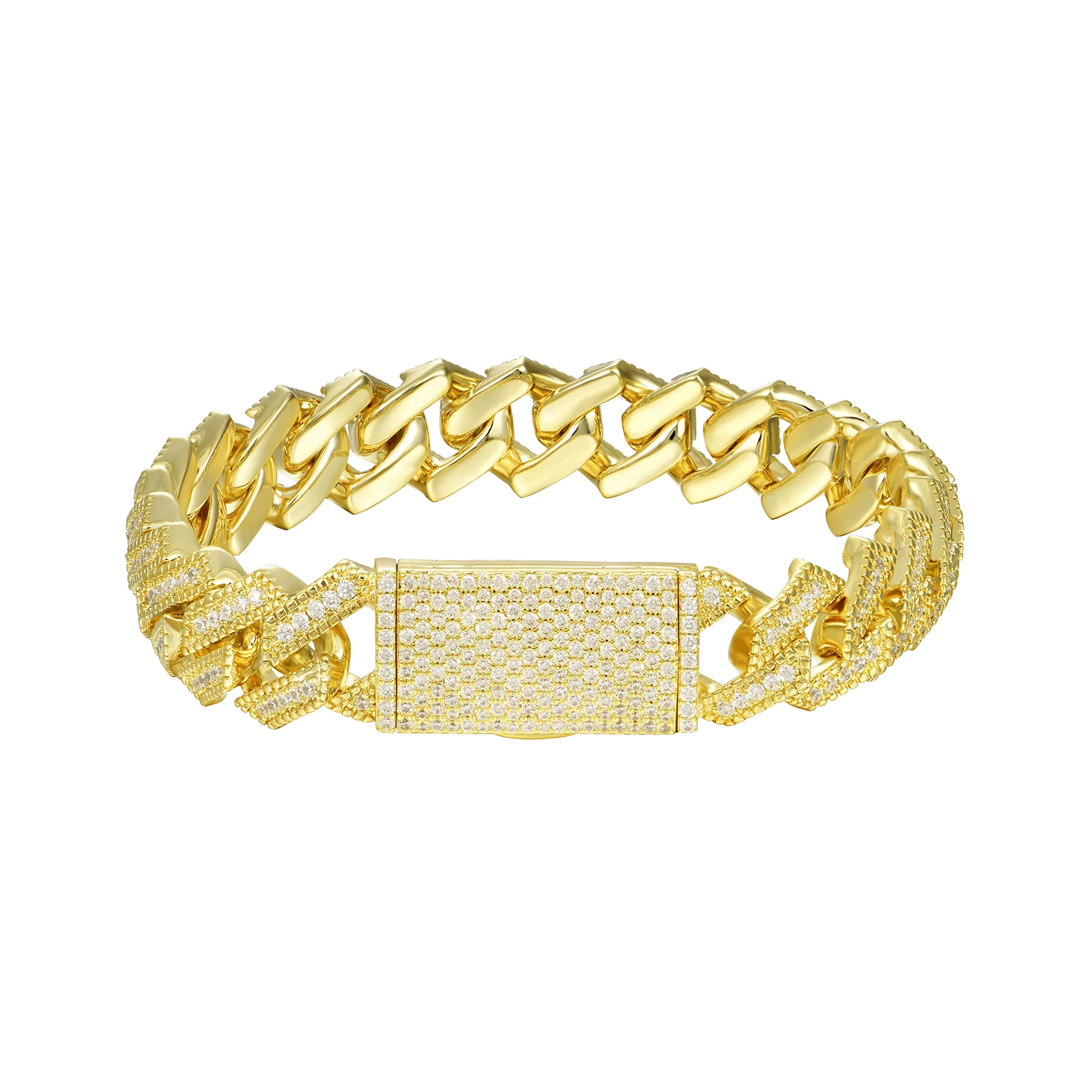 Halo Round Cut Prong Cuban Link Bracelet - 12mm - Image 6