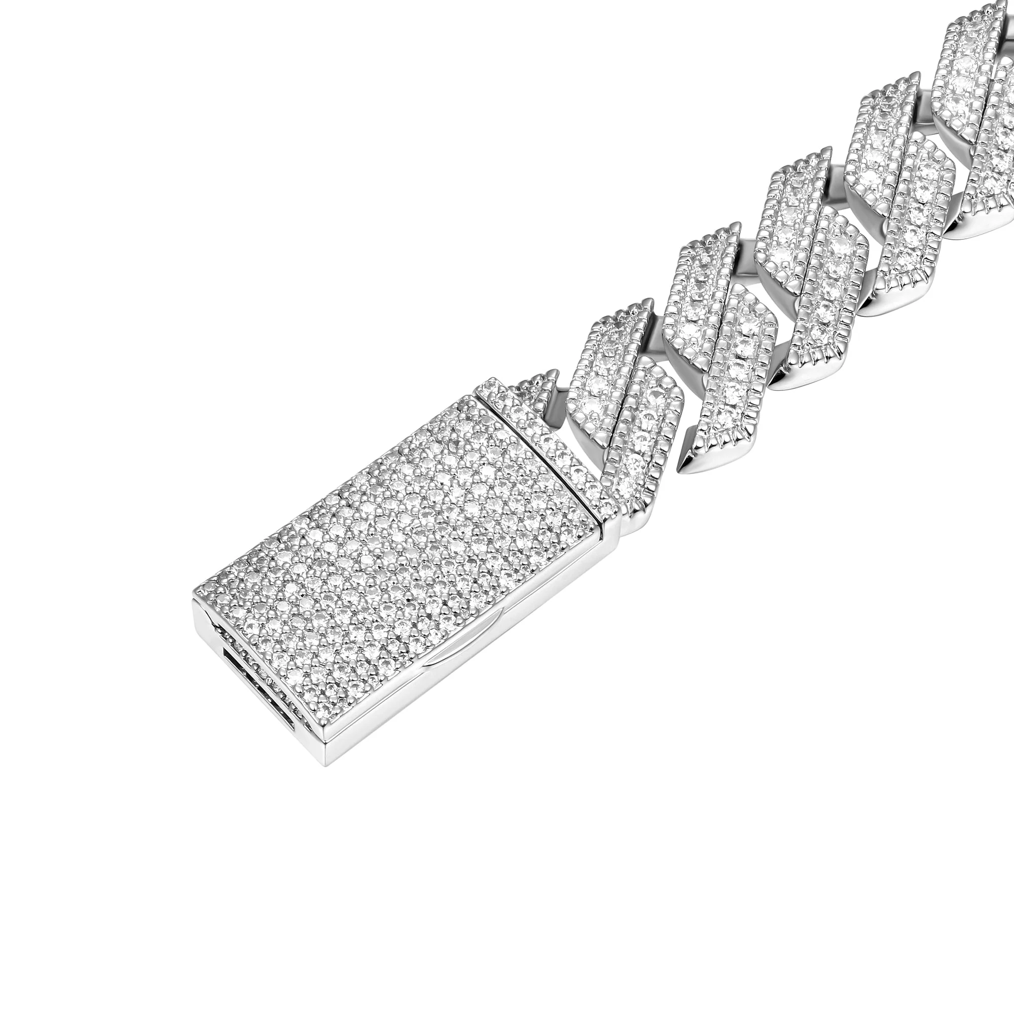 12mm Halo Round Cut Prong Cuban Link Bracelet - Image 7