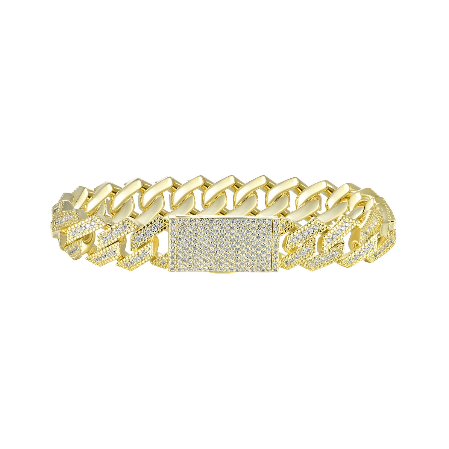 12mm Halo Round Cut Prong Cuban Link Bracelet - Image 8