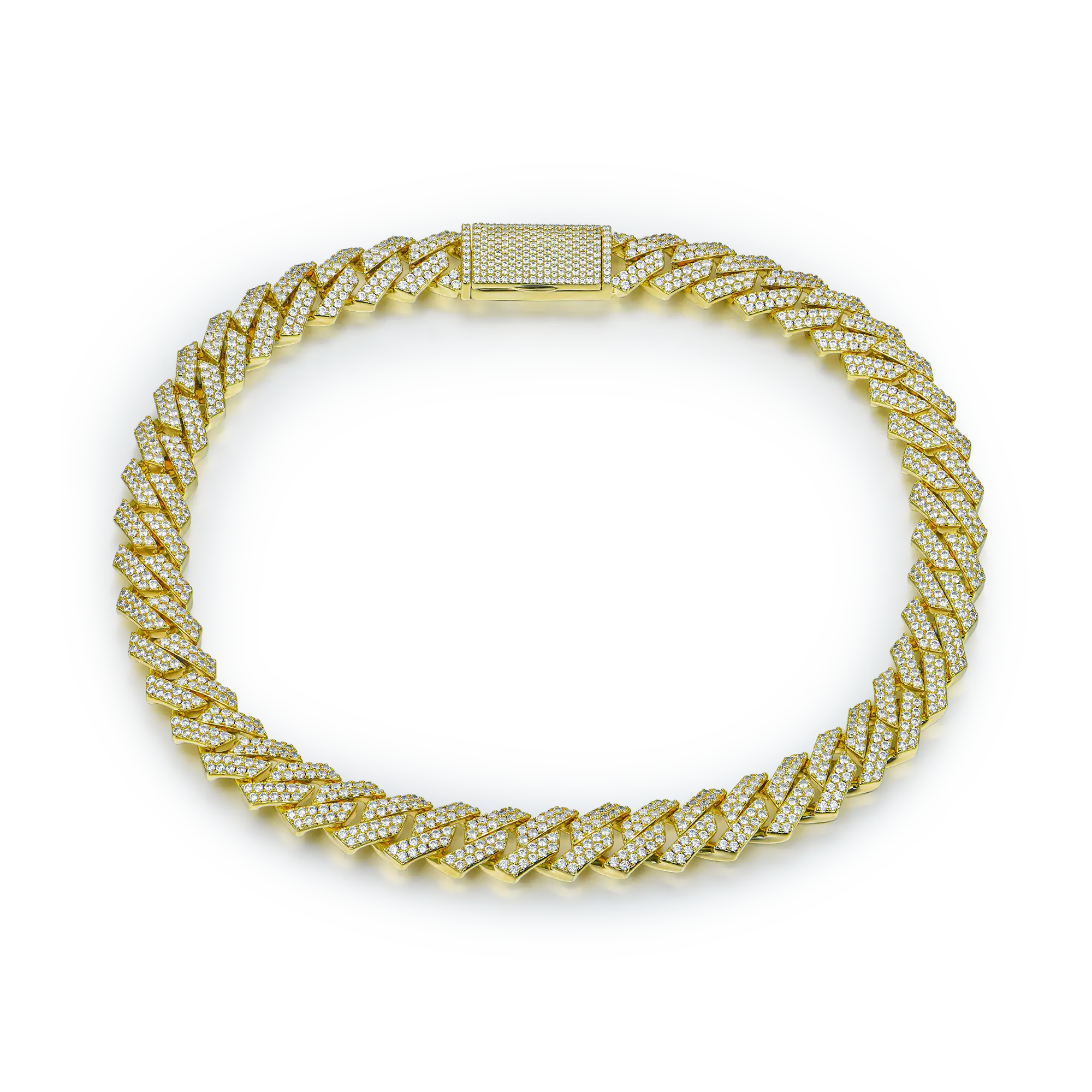 Yellow Gold Round Cut Prong Cuban Link Chain - 12mm - Image 3
