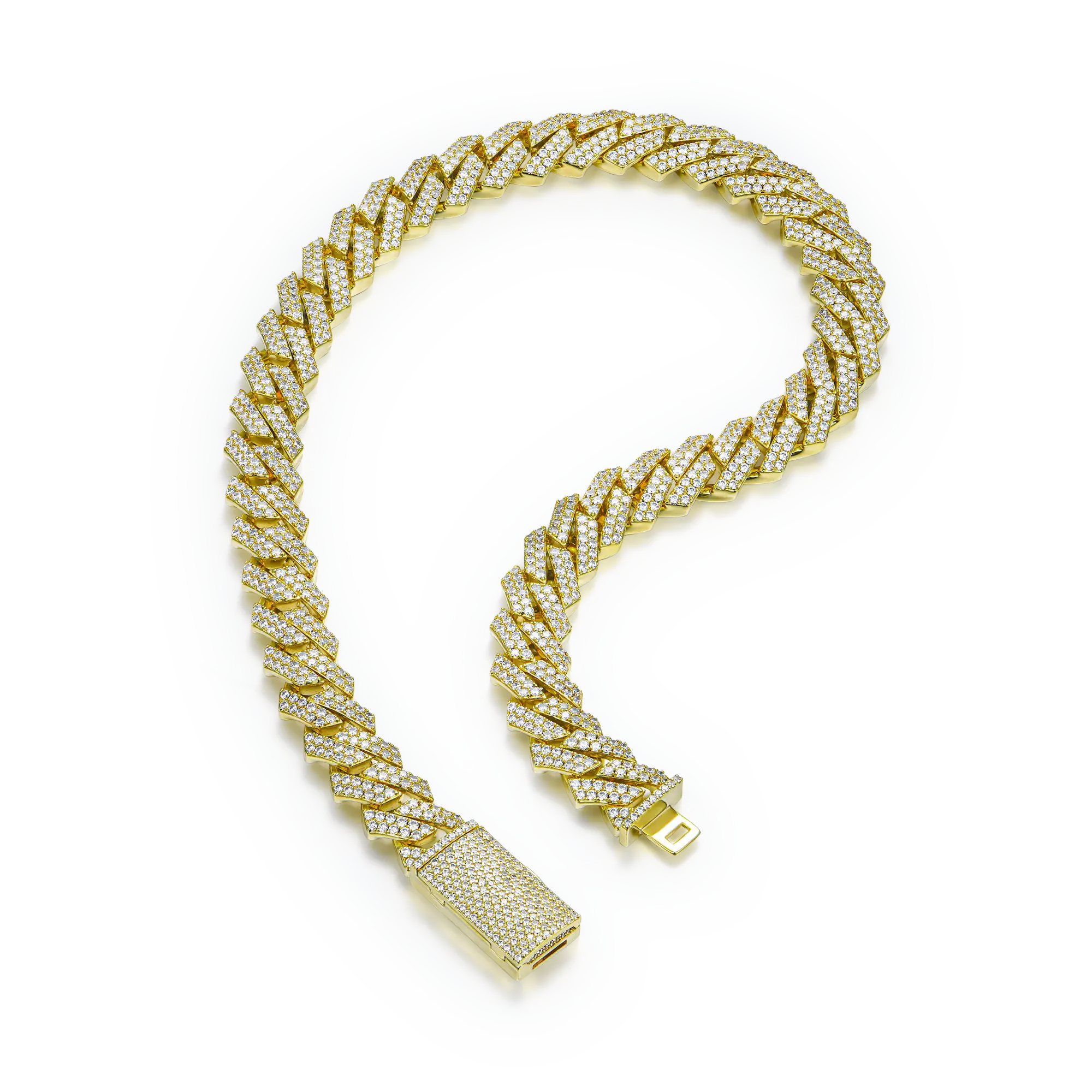 Yellow Gold Round Cut Prong Cuban Link Chain - 12mm - Image 4