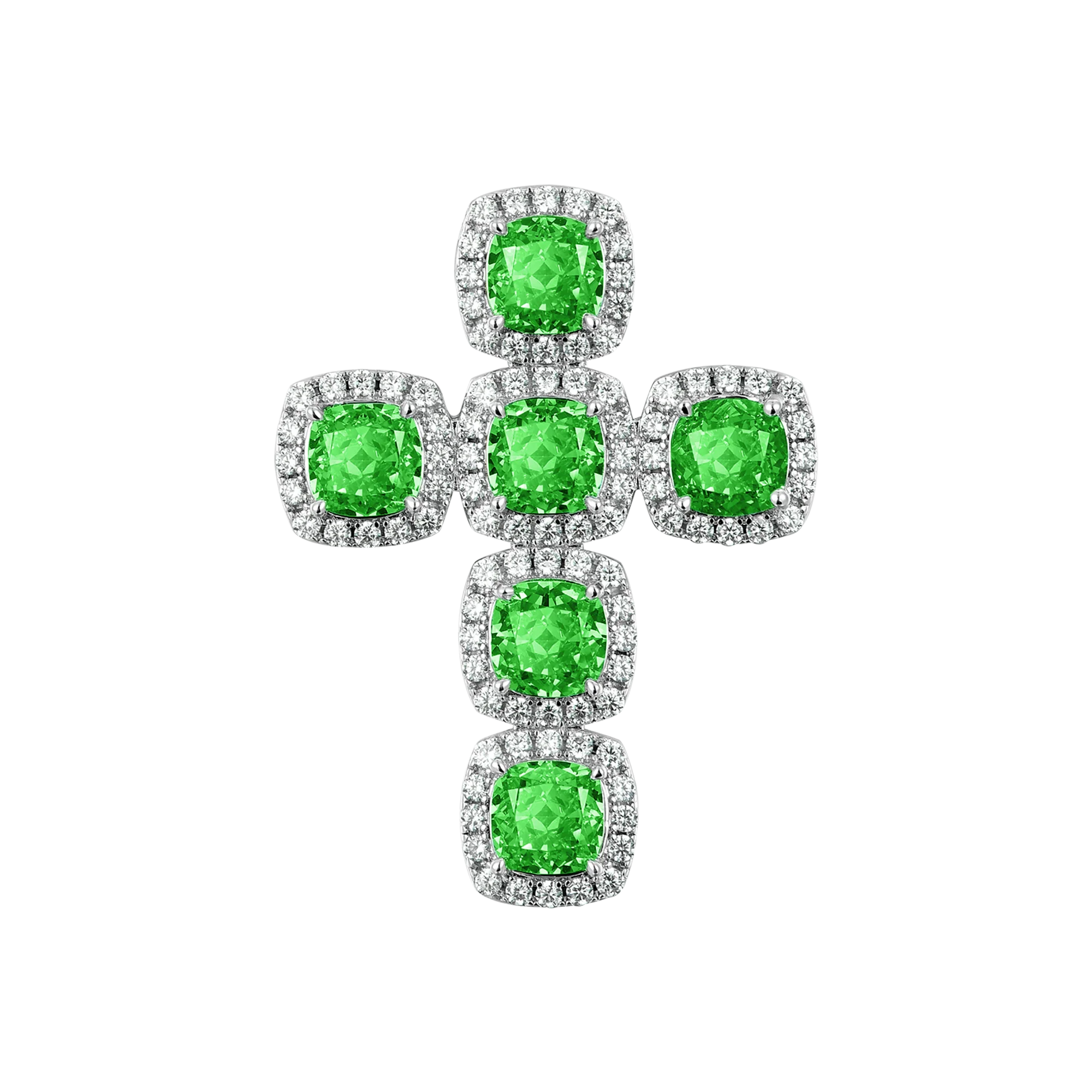 Radiant Cut Clustered Cross Pendant - Fancy Green