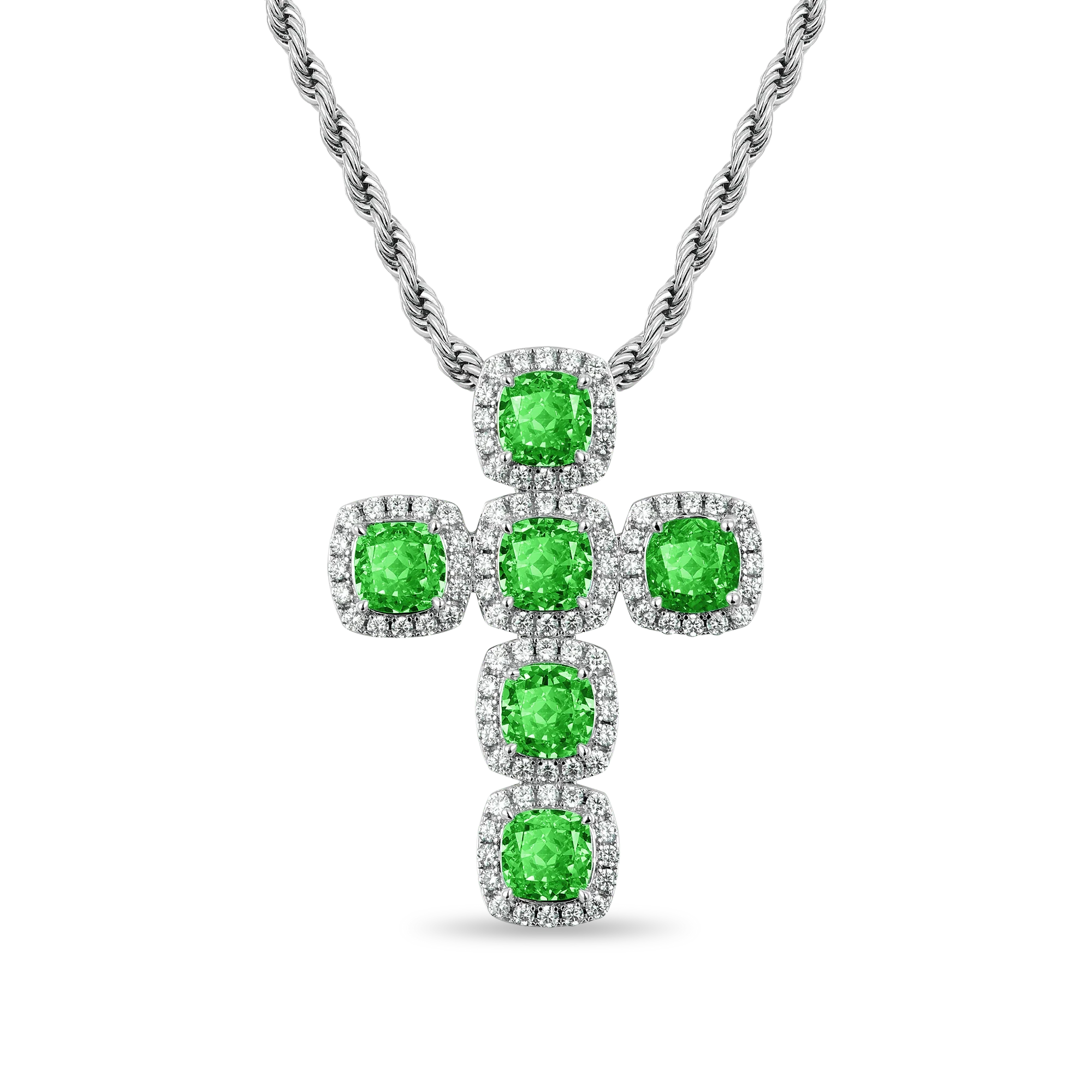 Radiant Cut Clustered Cross Pendant - Fancy Green - Image 3