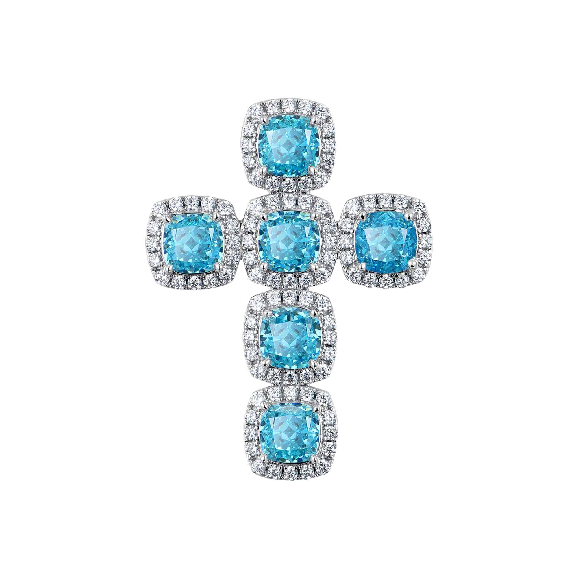 Radiant Cut Clustered Cross Pendant - Aquamarine