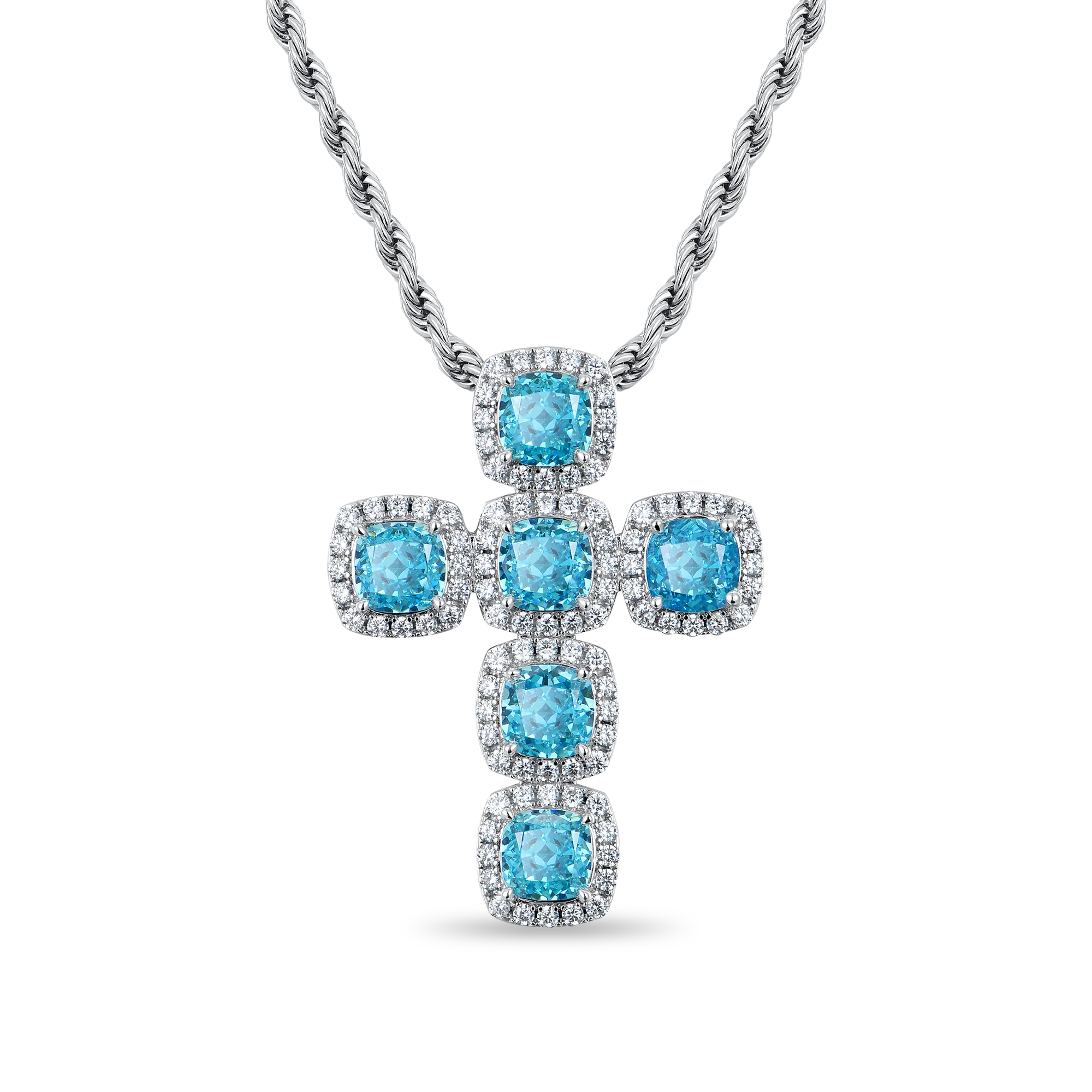Radiant Cut Clustered Cross Pendant - Aquamarine - Image 4