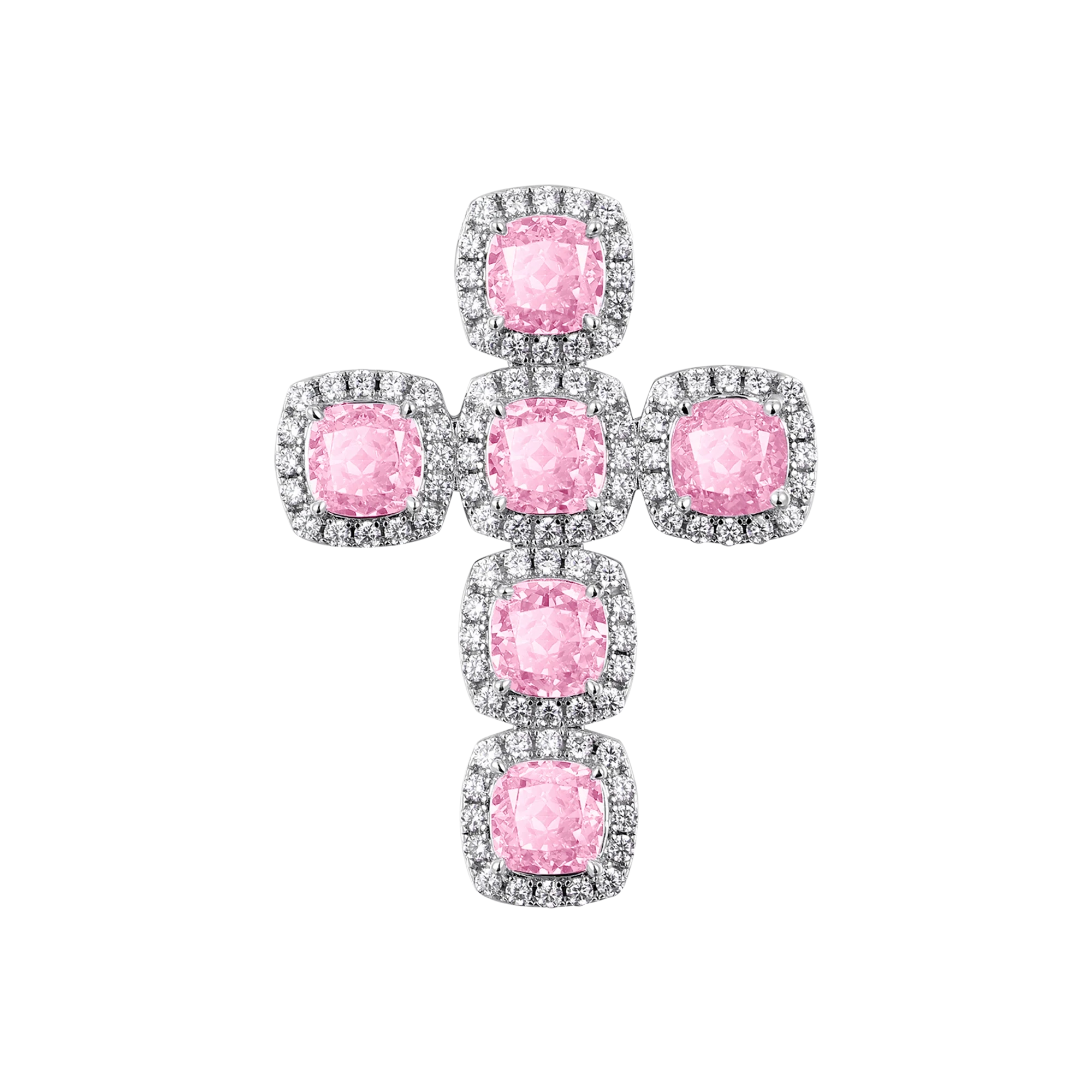 Radiant Cut Cross Pendant - Fancy Light Pink