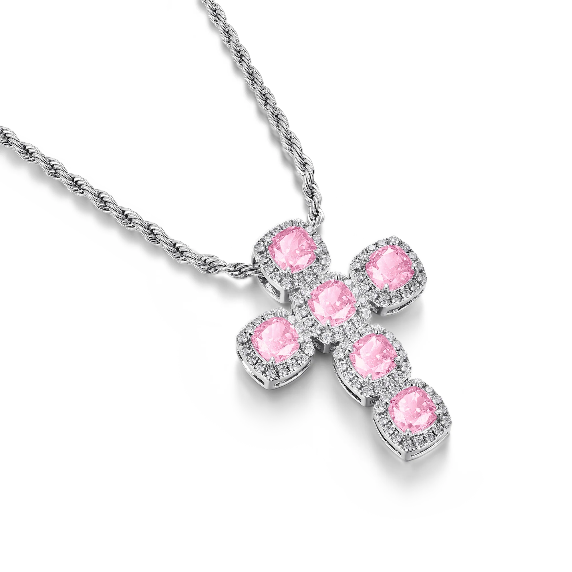 Radiant Cut Cross Pendant - Fancy Light Pink - Image 3