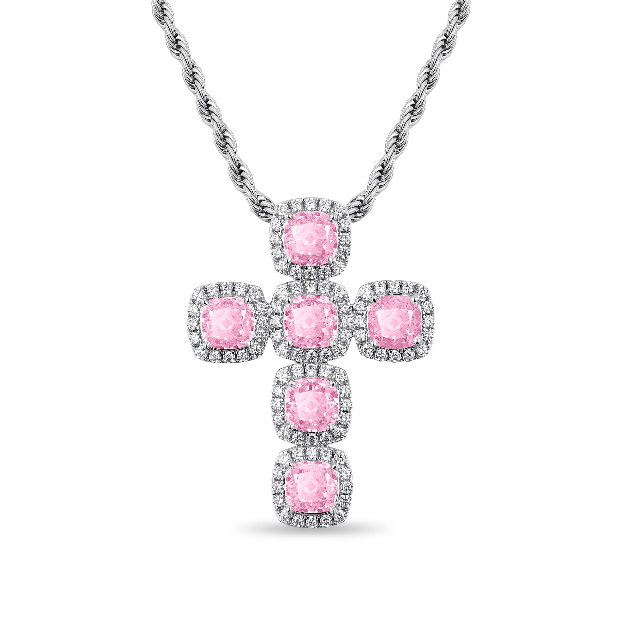Radiant Cut Cross Pendant - Fancy Light Pink - Image 4
