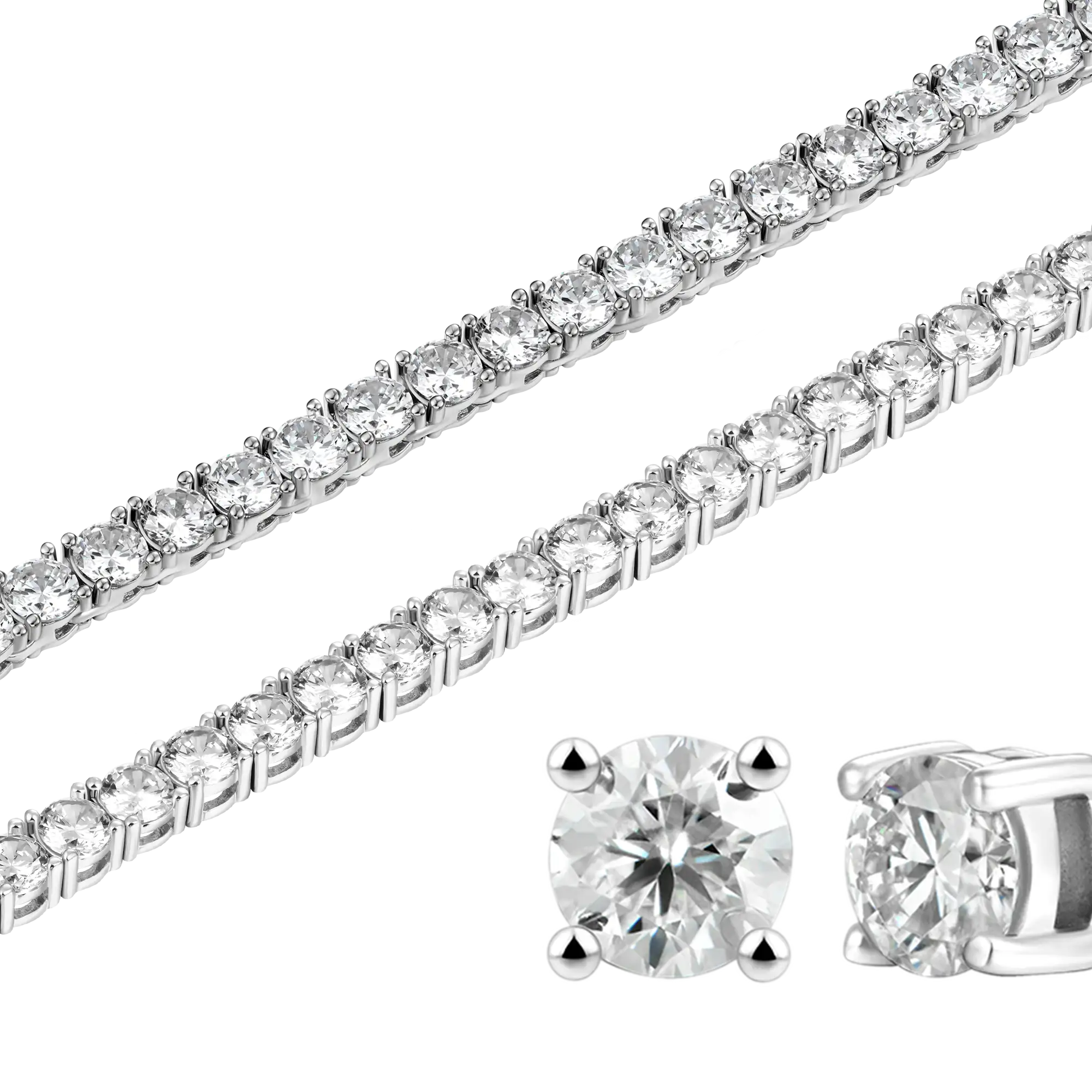 3mm Iced Tennis Chain + 5mm Iced Tennis Bracelet + Moissanite Stud Earring Bundle - Image 3