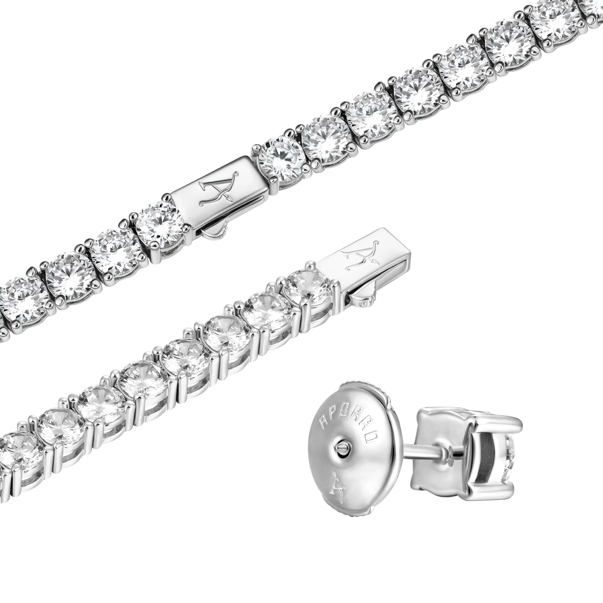 3mm Iced Tennis Chain + 5mm Iced Tennis Bracelet + Moissanite Stud Earring Bundle - Image 4