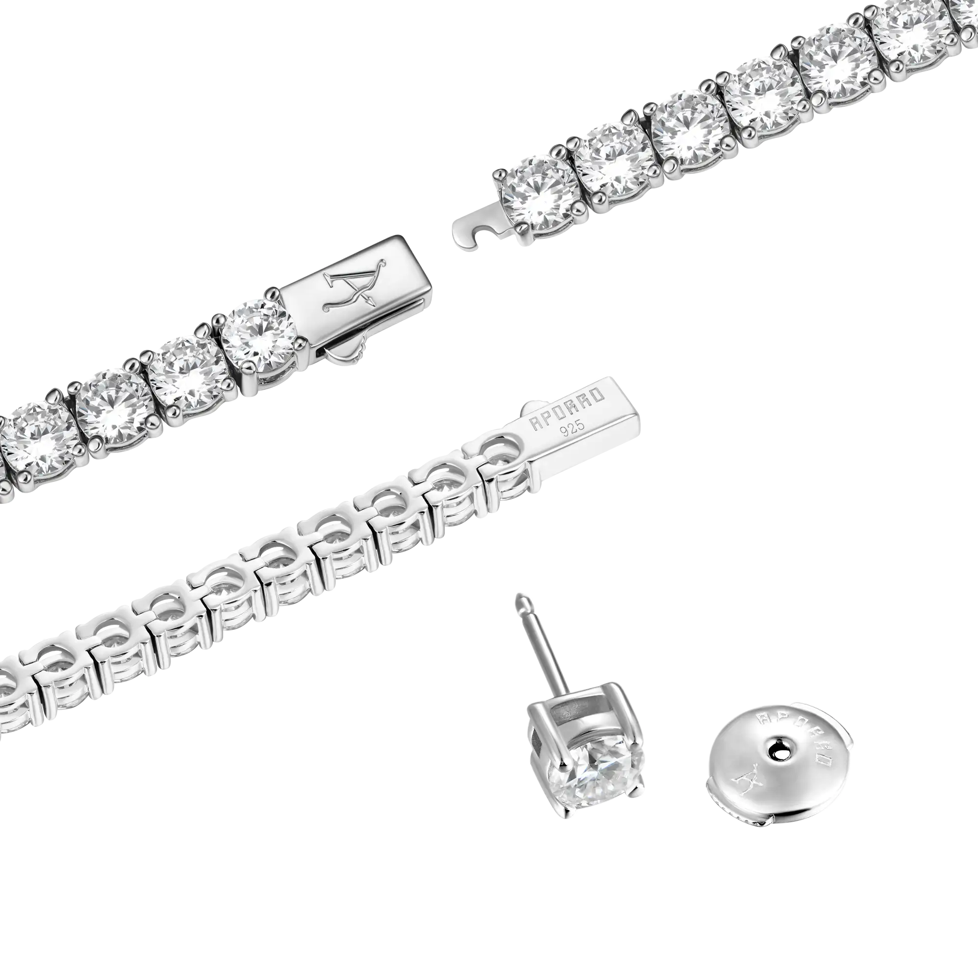 3mm Iced Tennis Chain + 5mm Iced Tennis Bracelet + Moissanite Stud Earring Bundle - Image 5