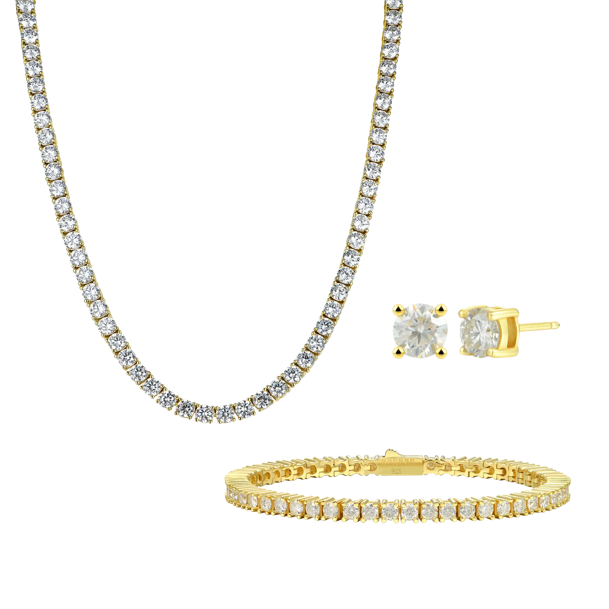 3mm Iced Tennis Chain + 5mm Iced Tennis Bracelet + Moissanite Stud Earring Bundle - Image 6
