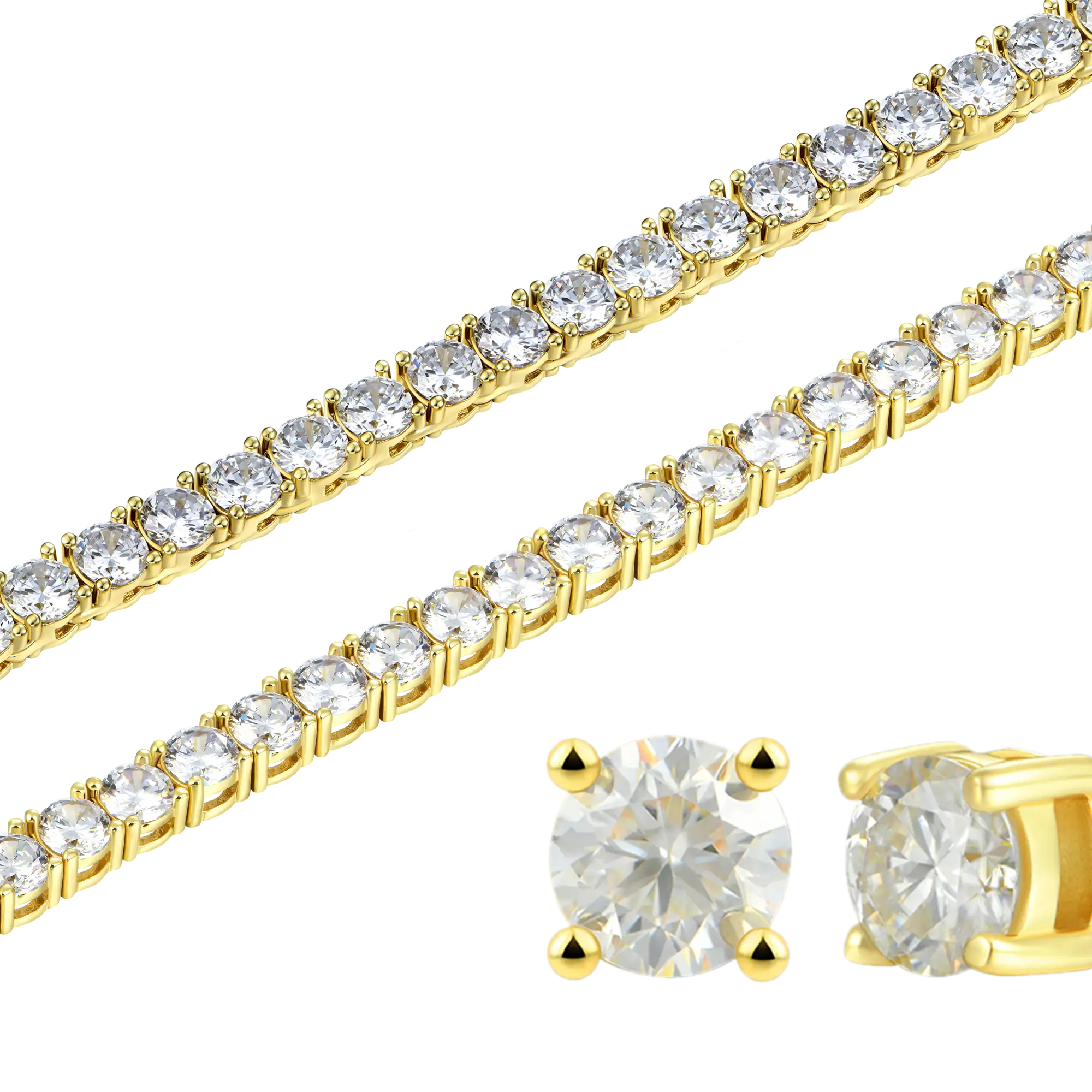 3mm Iced Tennis Chain + 5mm Iced Tennis Bracelet + Moissanite Stud Earring Bundle - Image 7