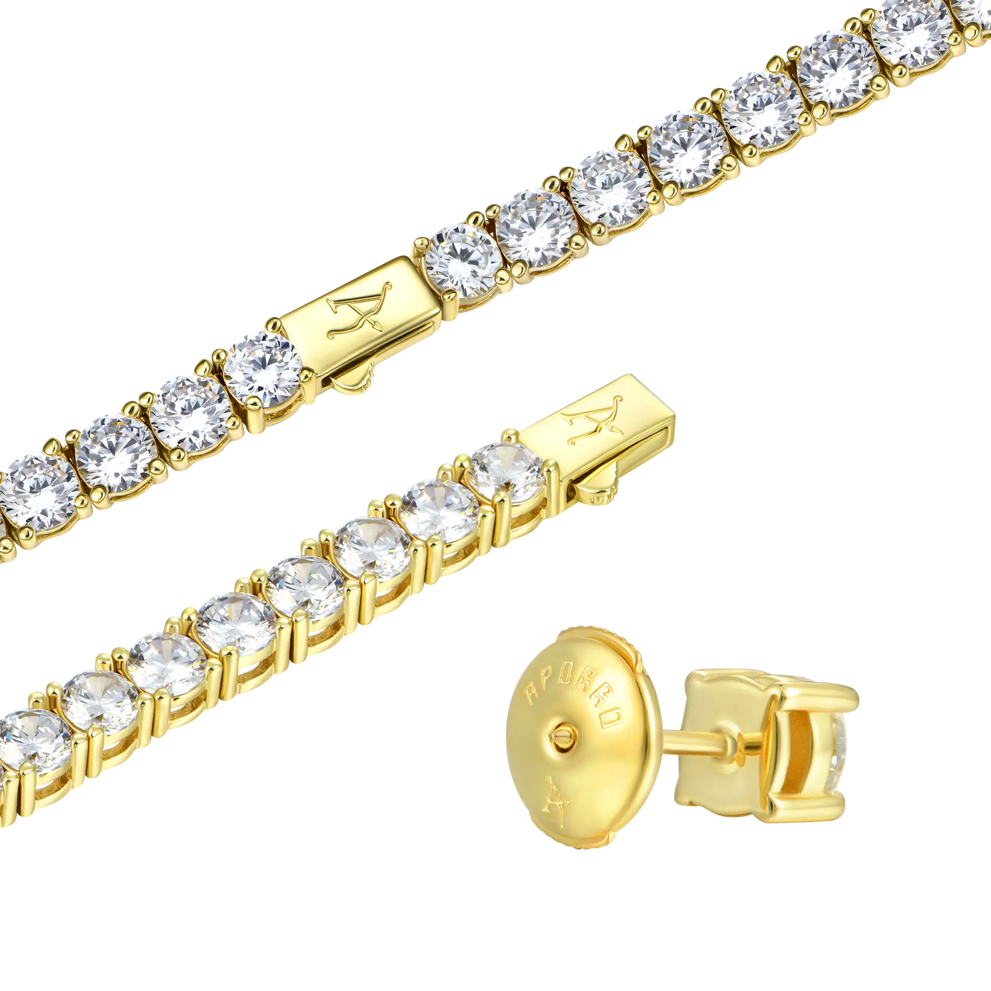 3mm Iced Tennis Chain + 5mm Iced Tennis Bracelet + Moissanite Stud Earring Bundle - Image 8
