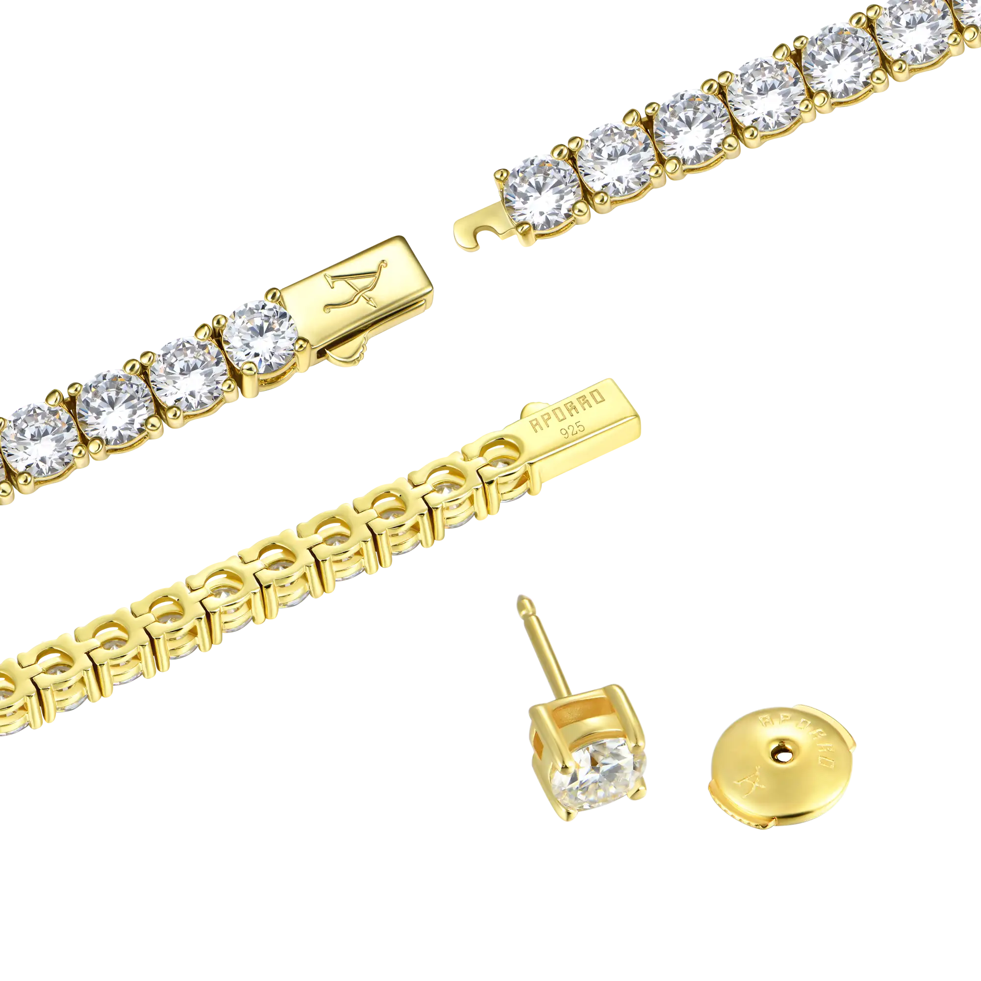3mm Iced Tennis Chain + 5mm Iced Tennis Bracelet + Moissanite Stud Earring Bundle - Image 9