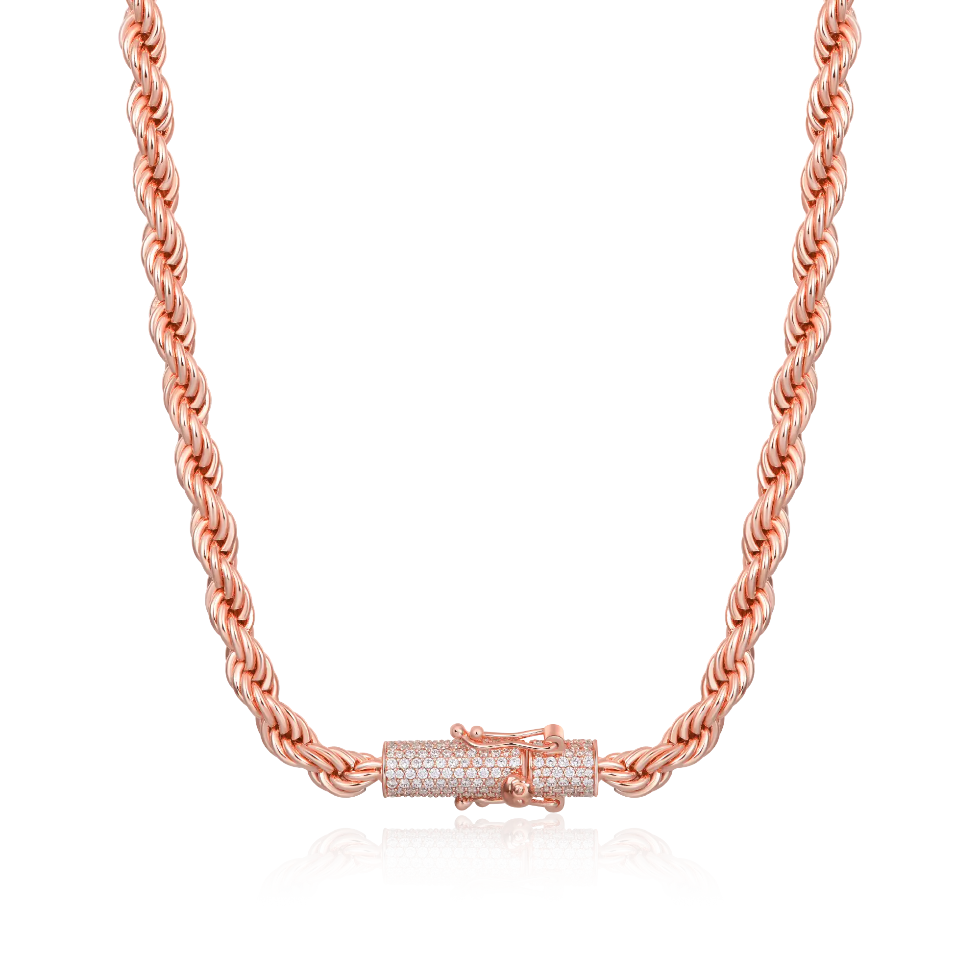 6mm Rope Chain With Iced Clasp - Rose Gold