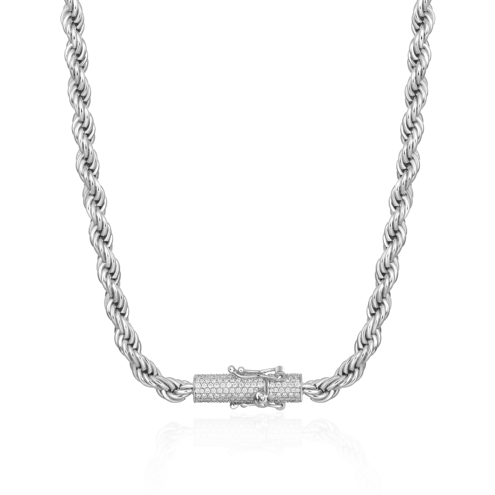 6mm Rope Chain With Iced Clasp - White Gold