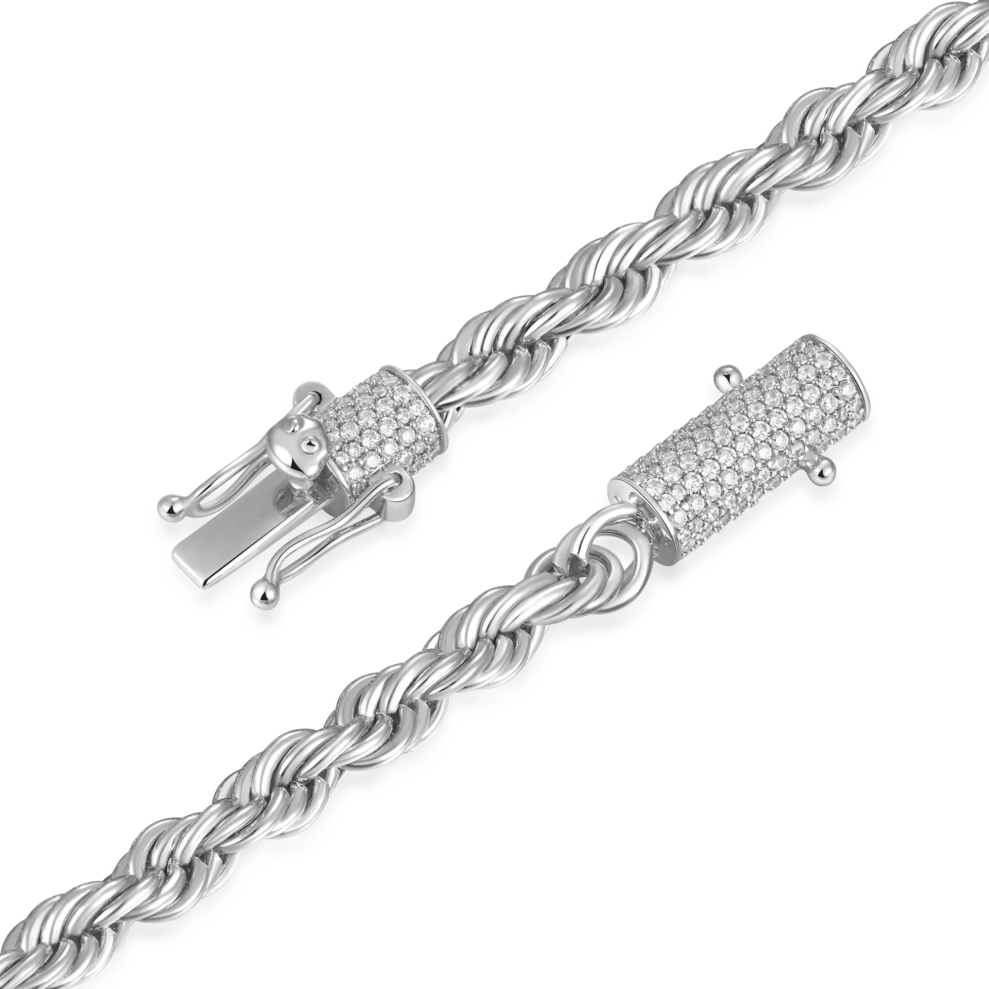 6mm Rope Chain With Iced Clasp - White Gold - Image 4