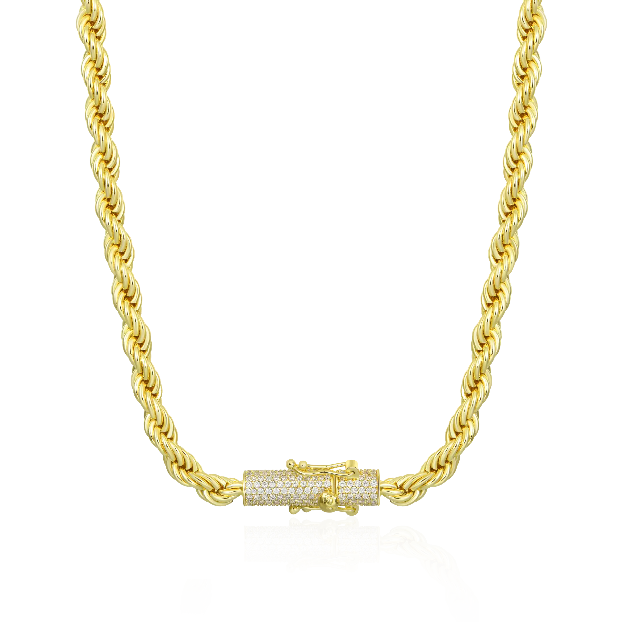 6mm Rope Chain With Iced Clasp - Yellow Gold