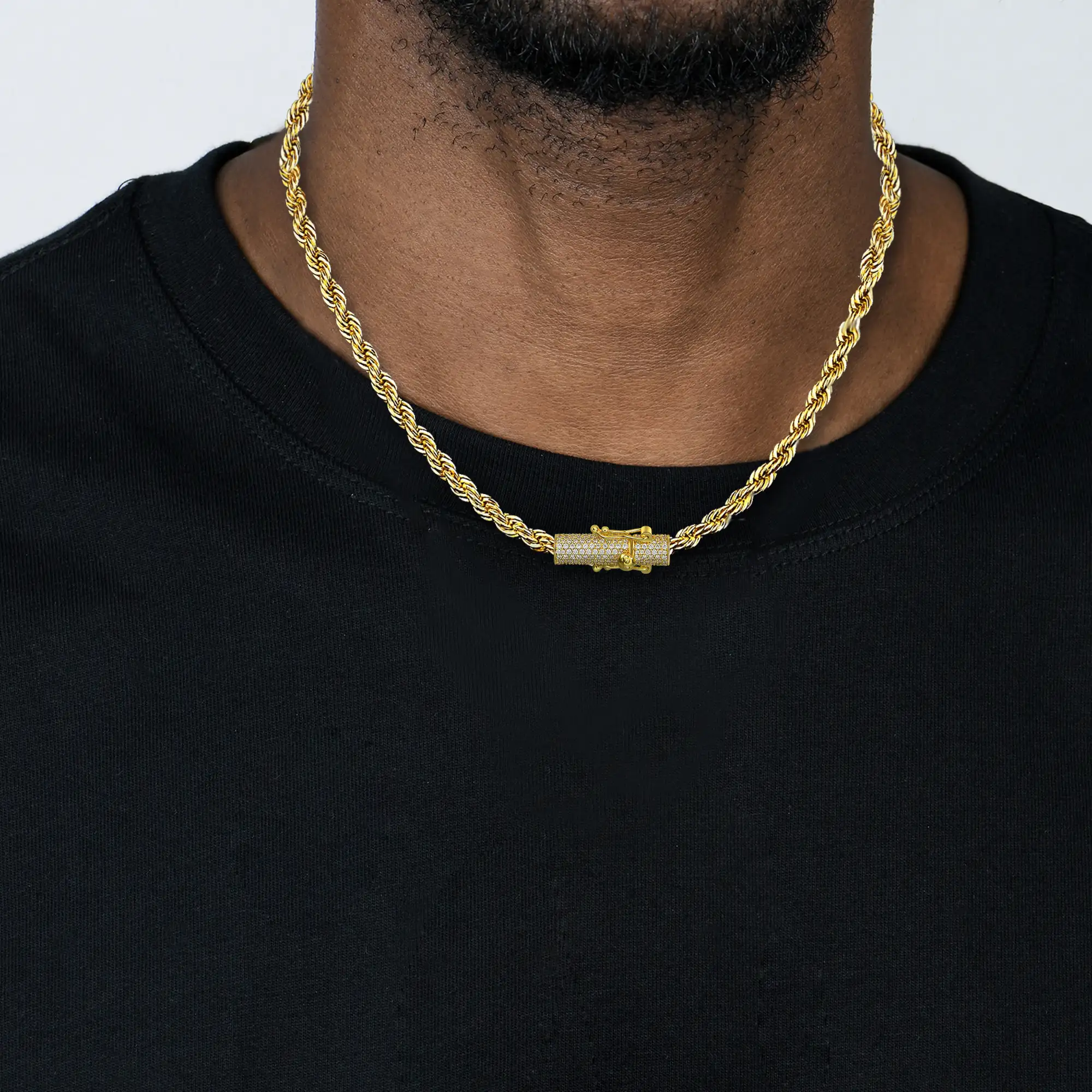 6mm Rope Chain With Iced Clasp - Yellow Gold - Image 2