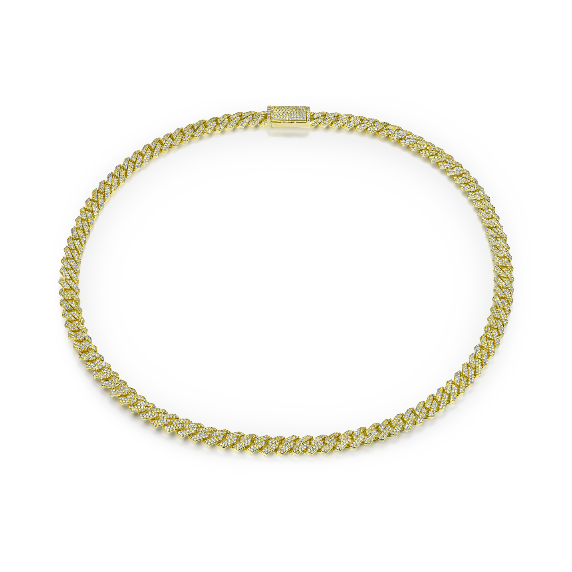 Yellow Gold Round Cut Prong Cuban Link Chain - 8mm - Image 4