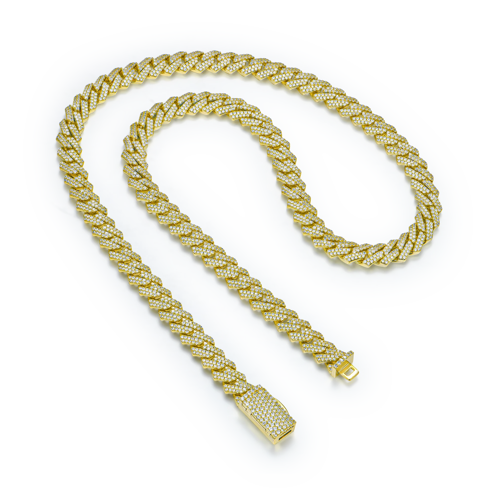 Yellow Gold Round Cut Prong Cuban Link Chain - 8mm - Image 5