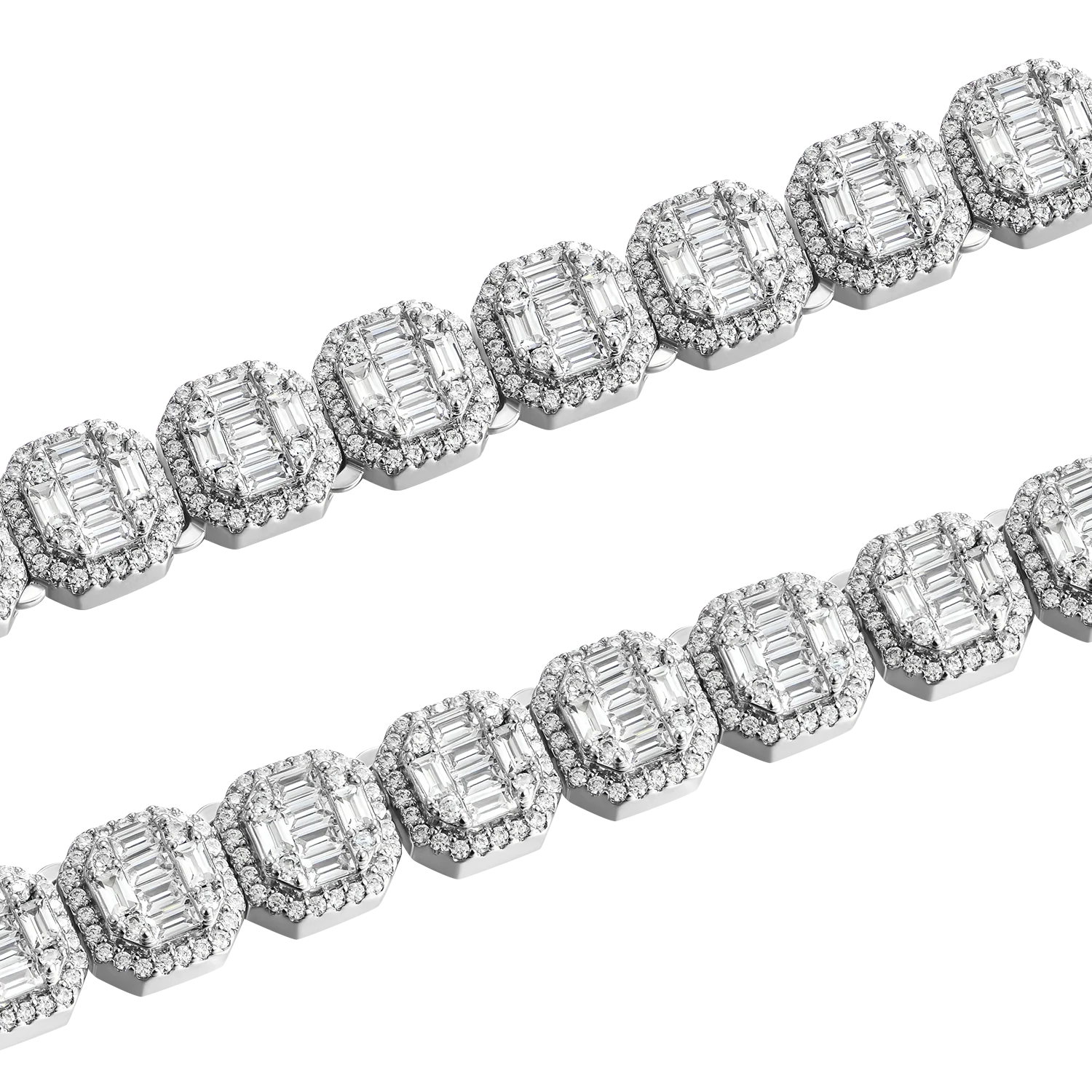 Moissanite Baguette Clustered Tennis Chain - 8mm - Image 9