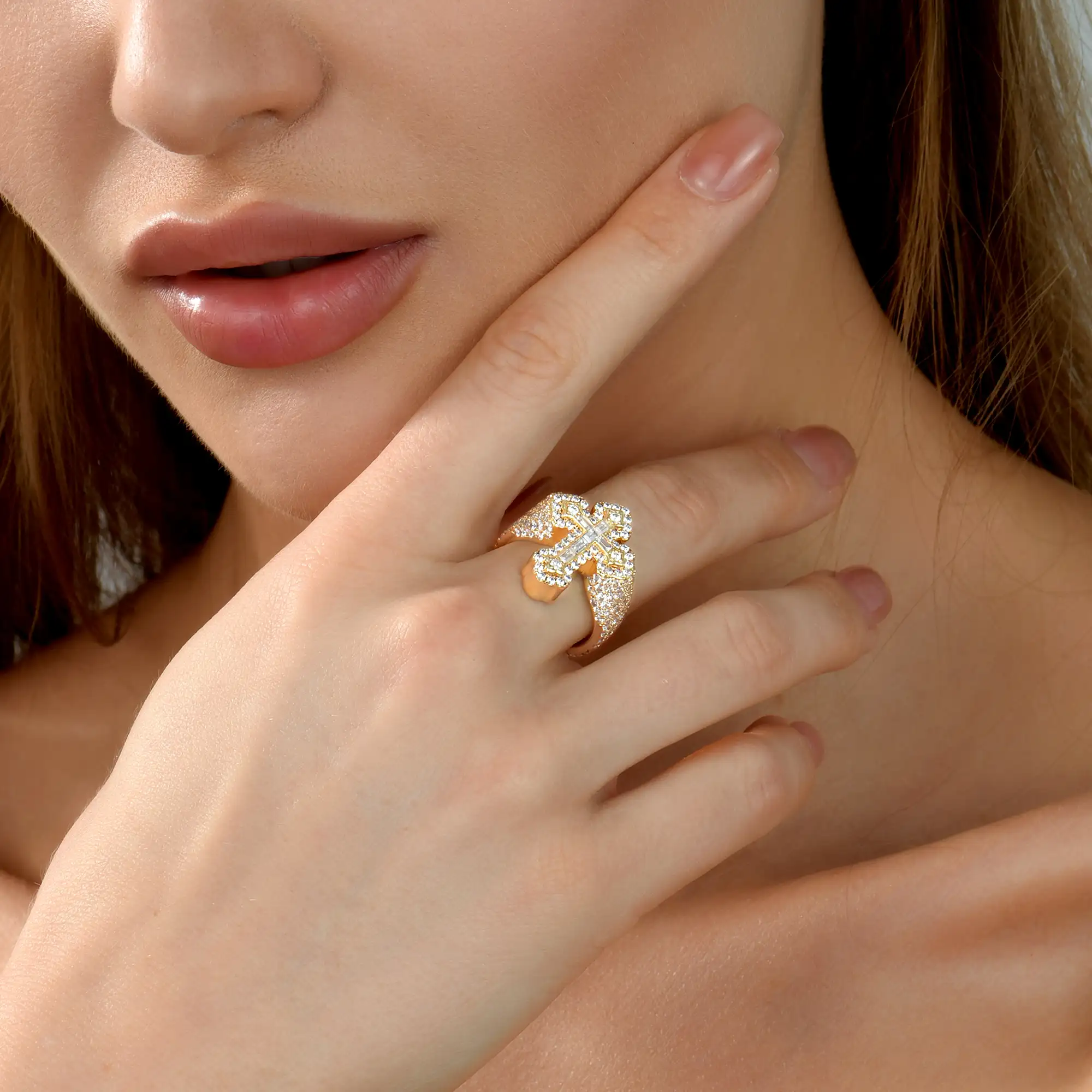 Baguette Iced Cross Ring - Image 3