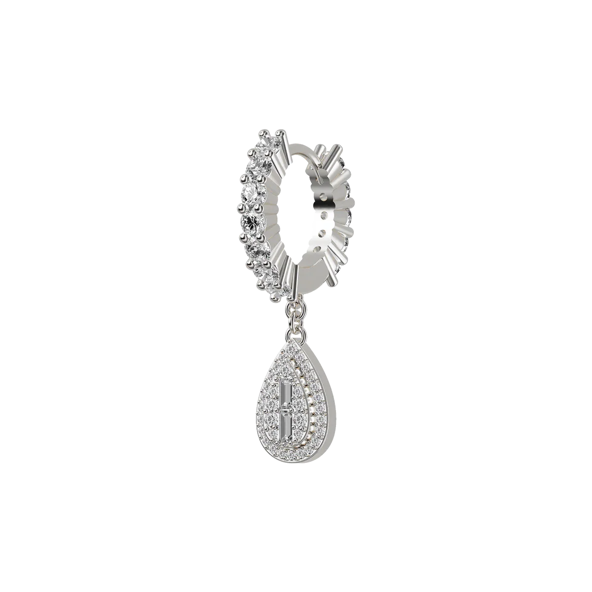 Baguette Mix Halo Dangly Earring - Single