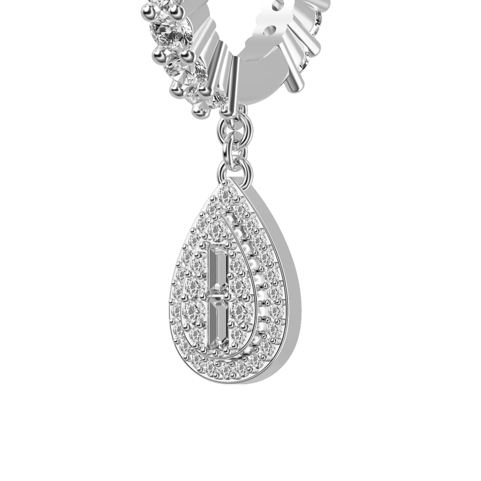 Baguette Mix Halo Dangly Earring - Single - Image 2