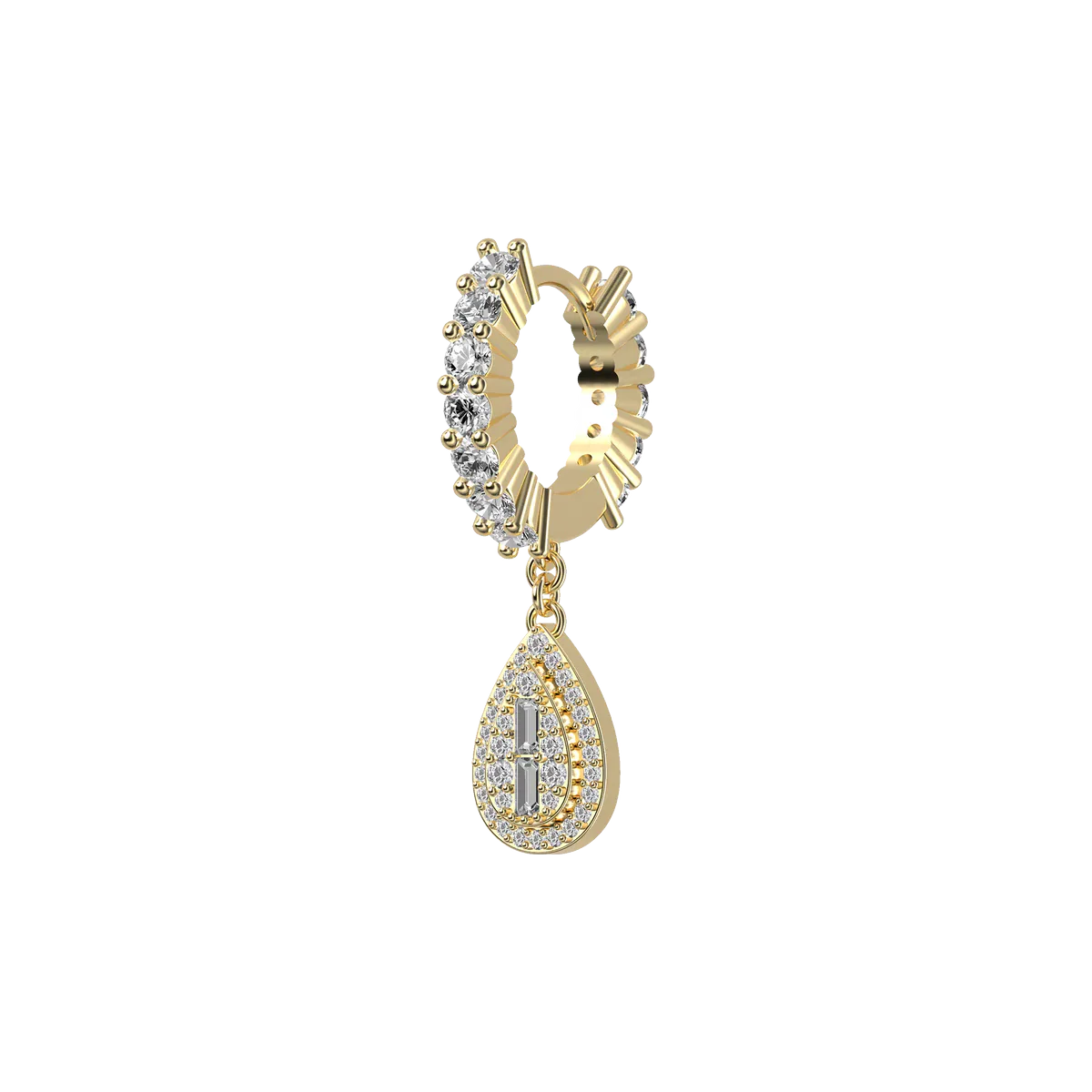 Baguette Mix Halo Dangly Earring - Single - Image 4