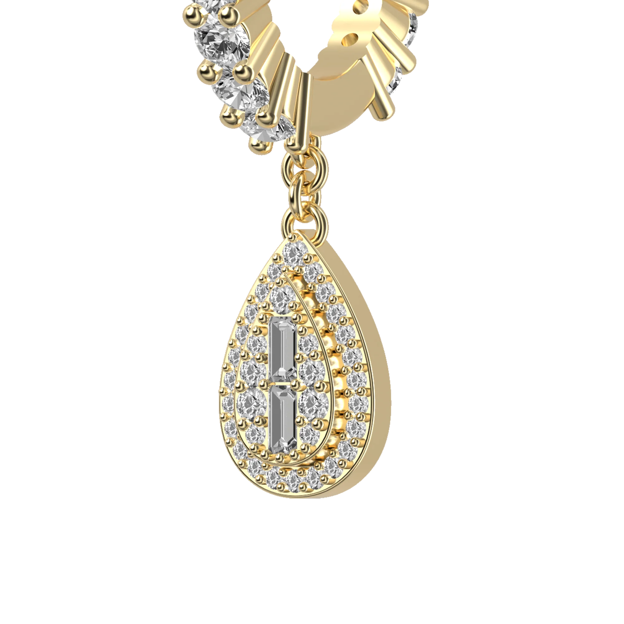 Baguette Mix Halo Dangly Earring - Single - Image 5