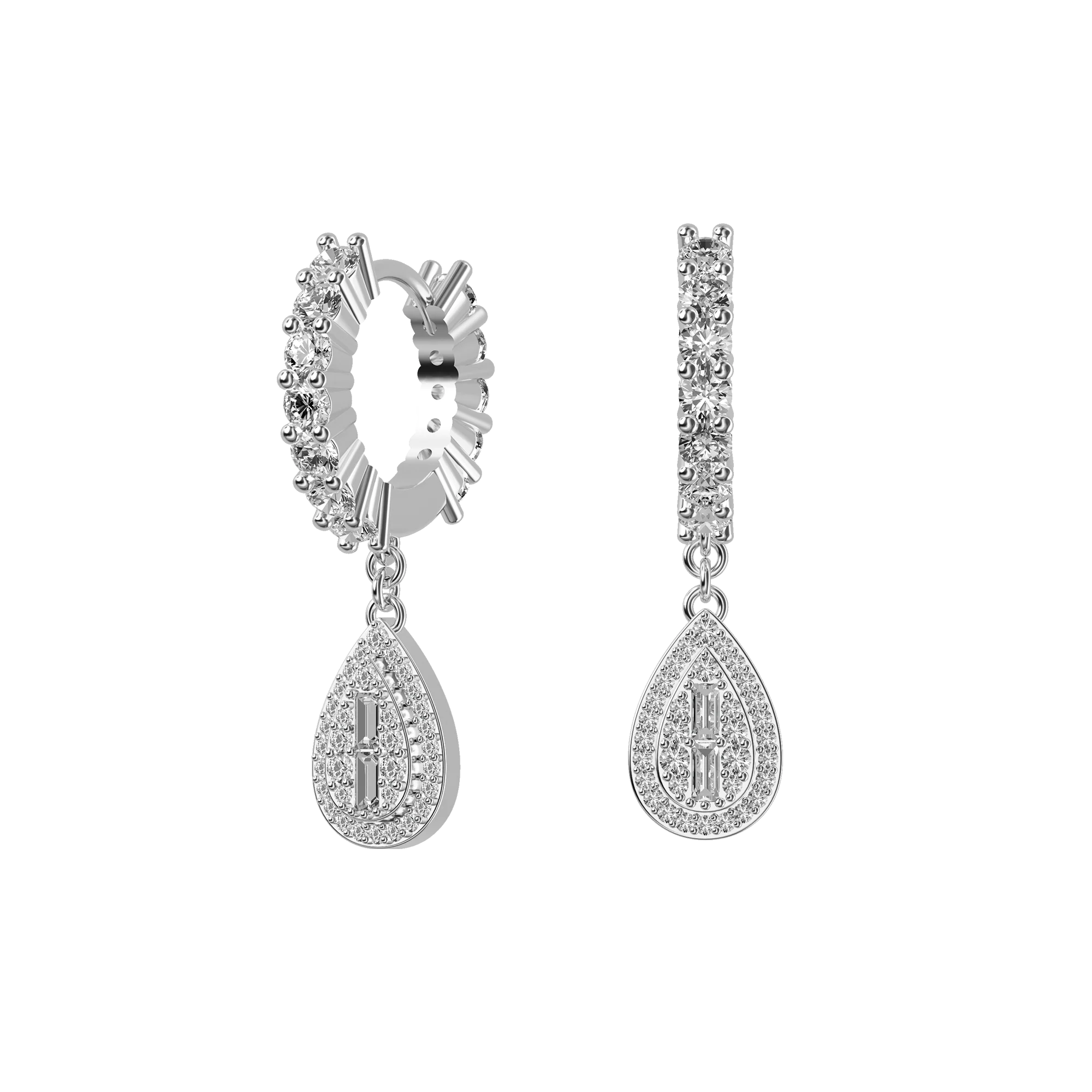 Baguette Mix Halo Dangly Earring - Single - Image 7