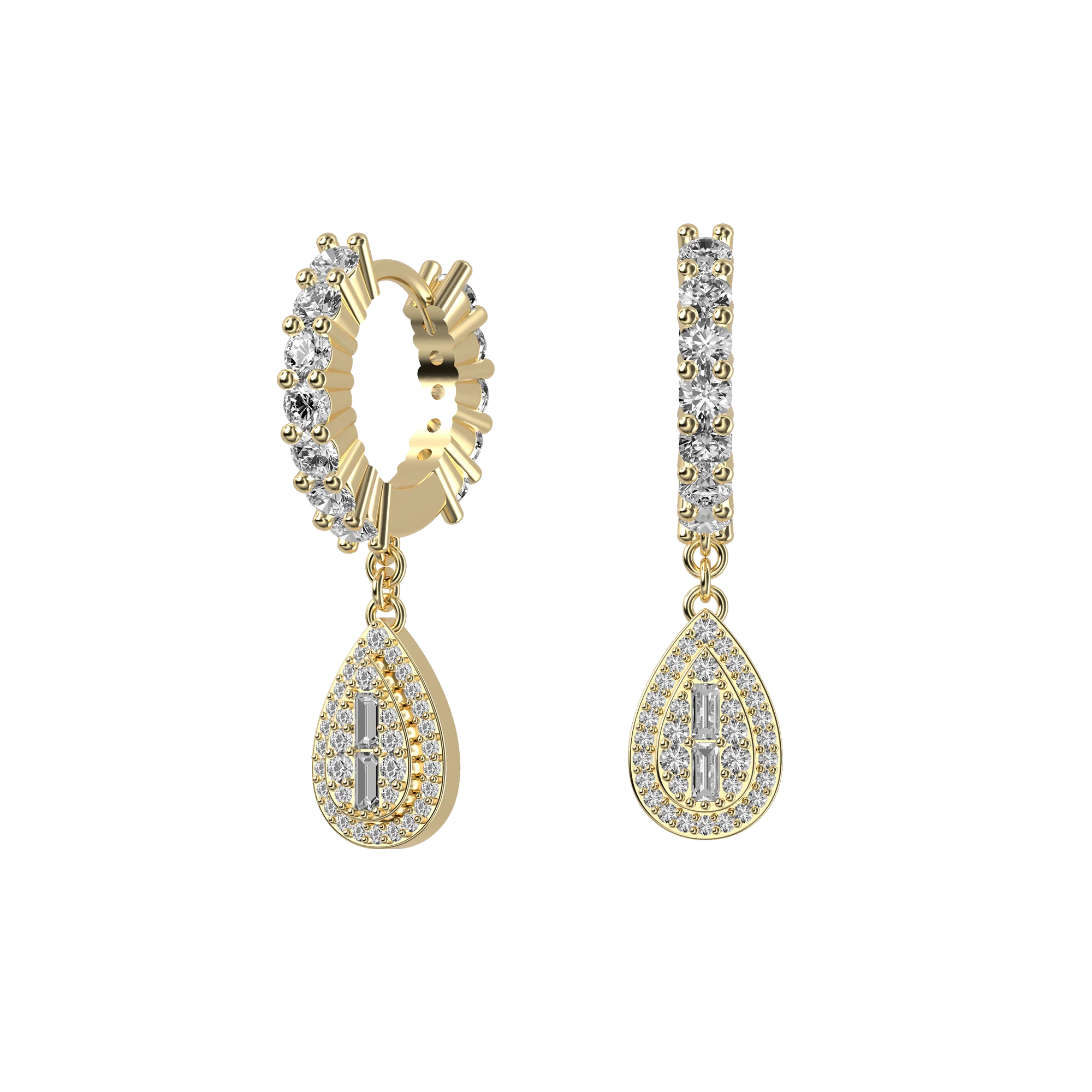 Baguette Mix Halo Dangly Earring - Single - Image 8