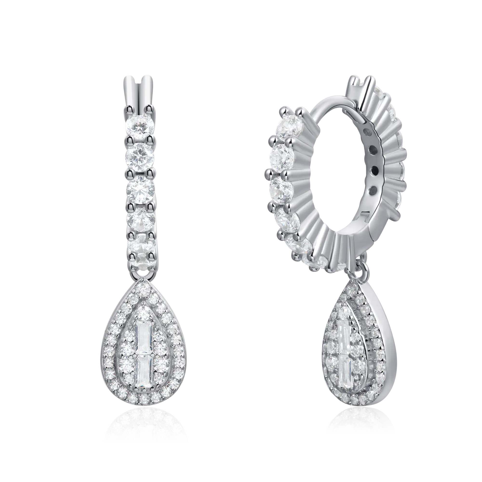 S925 Teardrop Baguette Mix Halo Dangly Earrings - Pair - Image 4