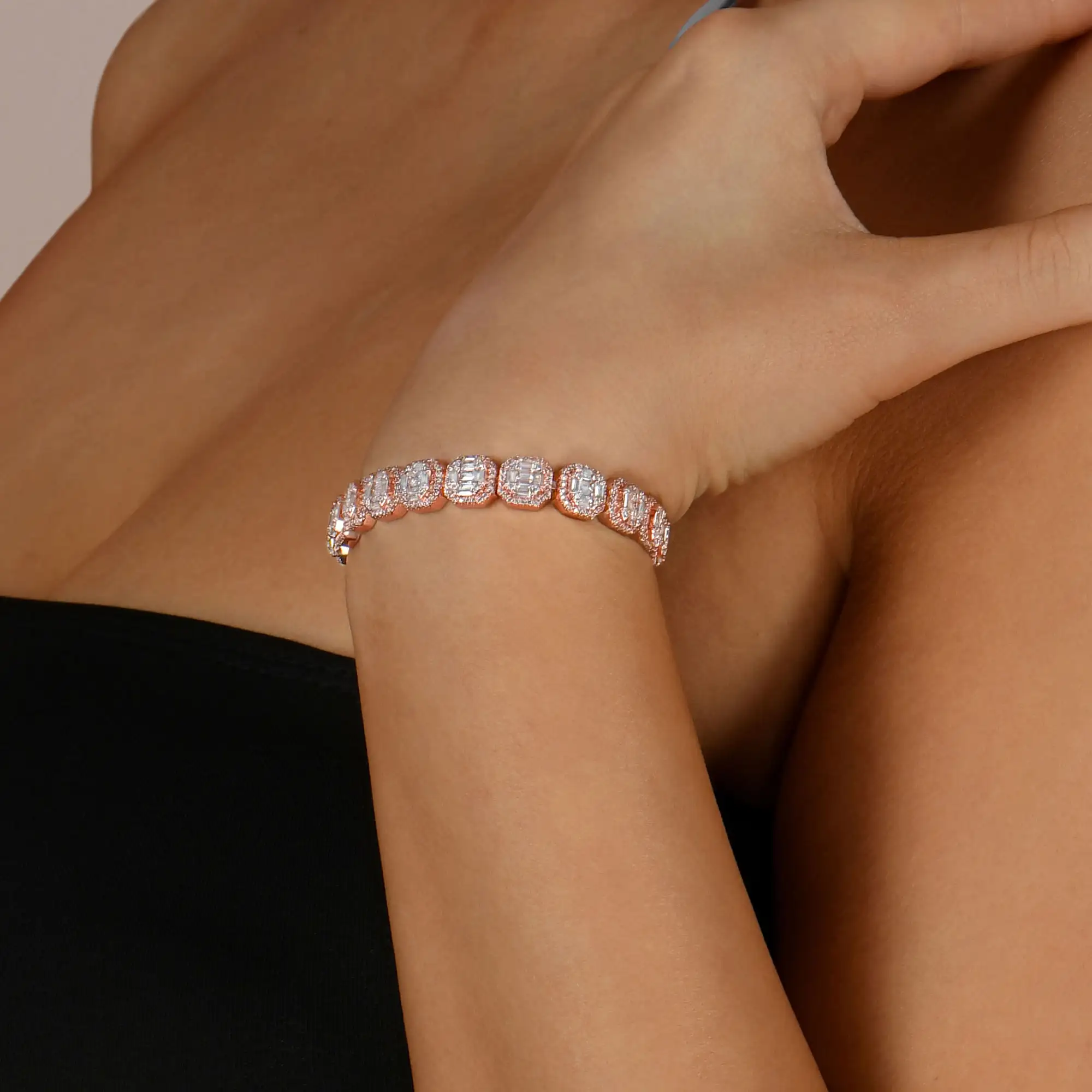 Moissanite Baguette Clustered Tennis Bracelet - 8mm - Image 3