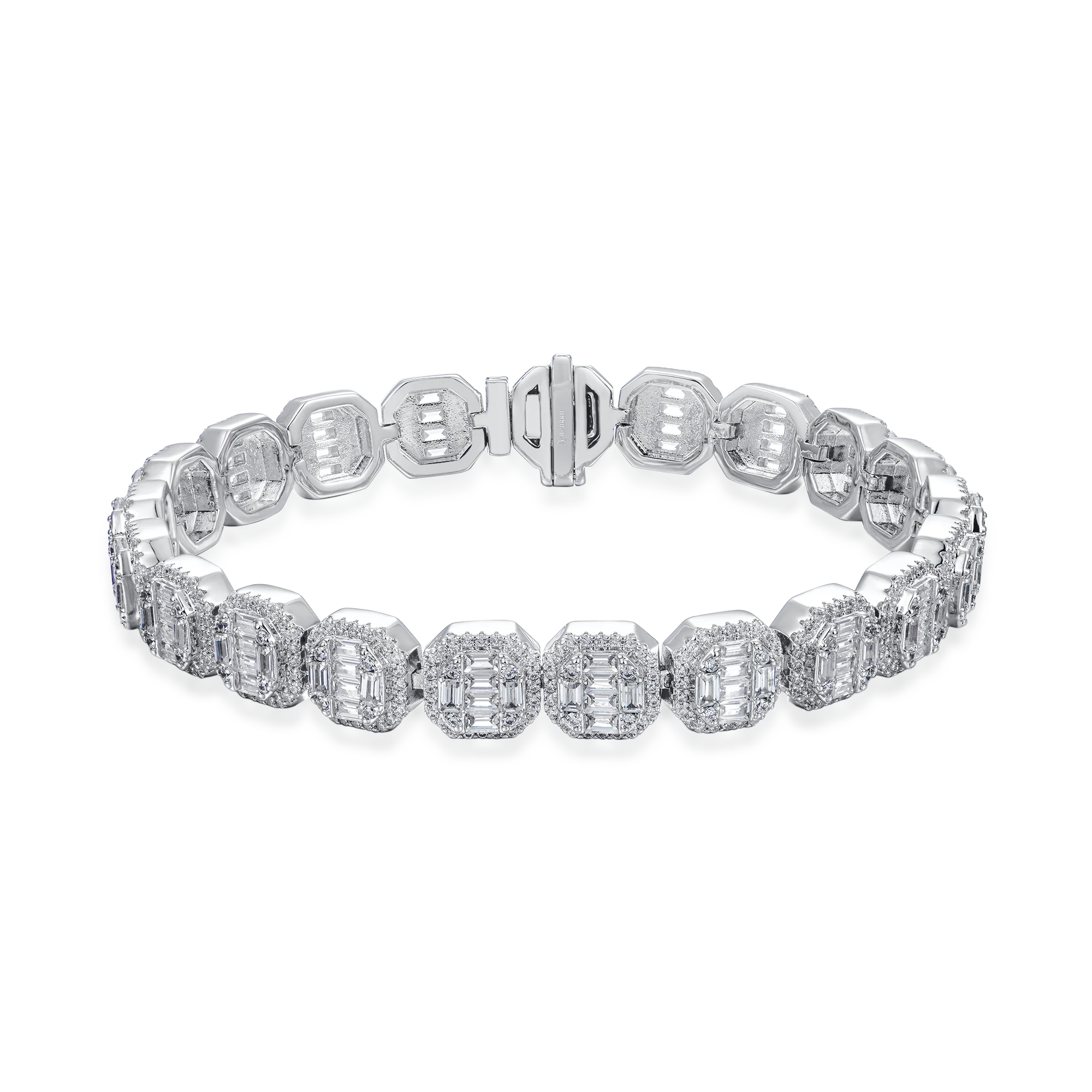 Moissanite Baguette Clustered Tennis Bracelet - 8mm - Image 6