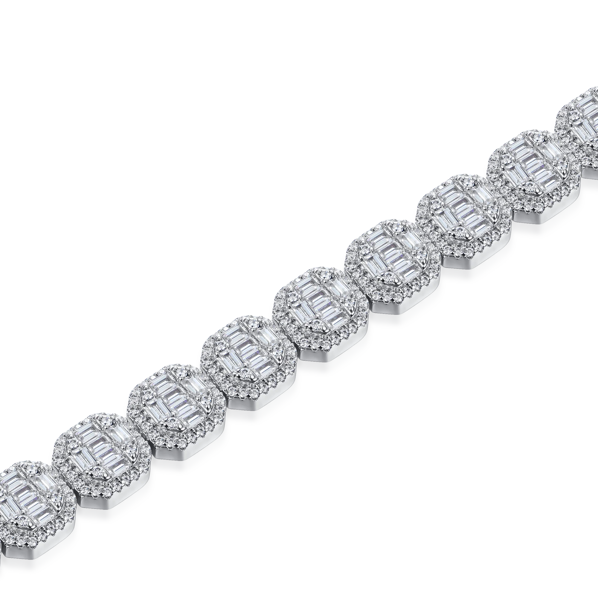 Moissanite Baguette Clustered Tennis Bracelet - 8mm - Image 7