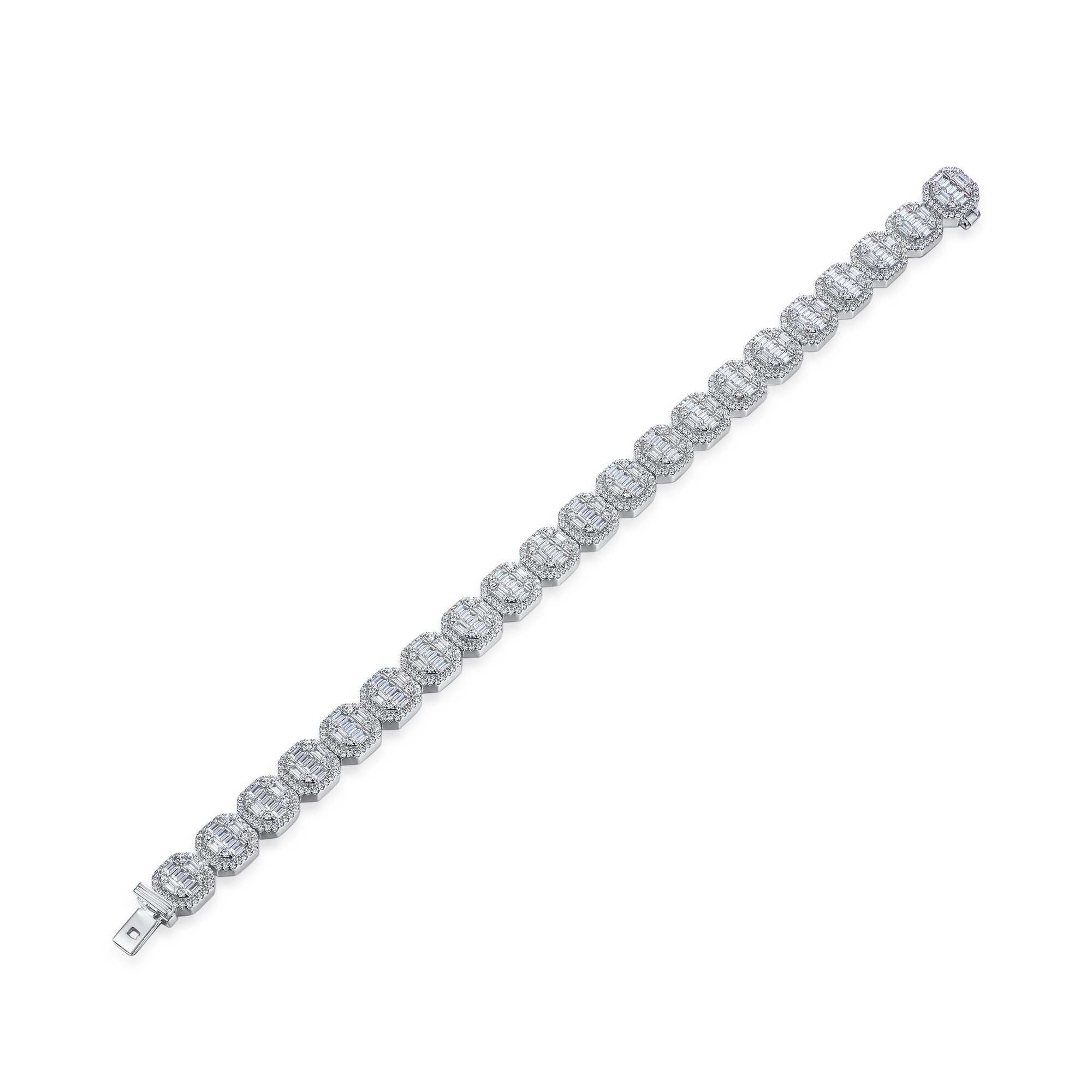 Moissanite Baguette Clustered Tennis Bracelet - 8mm - Image 8