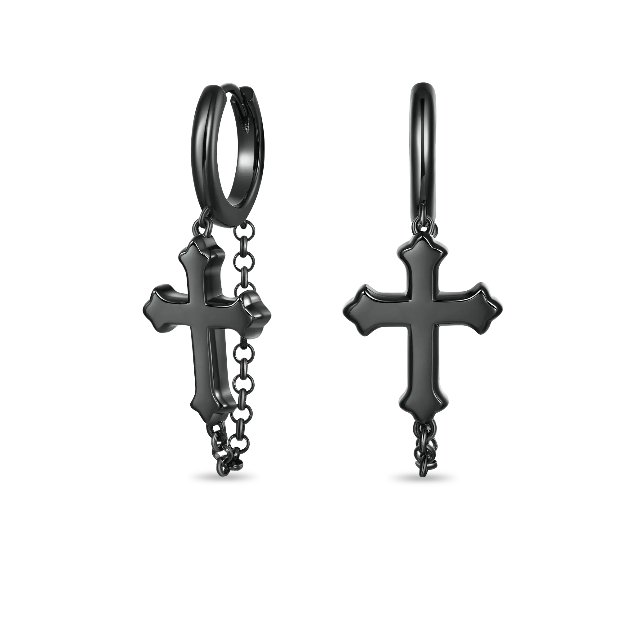 S925 Black Gothic Cross Dangly Earring - Image 6