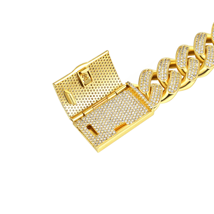 19mm AĀ® Box Clasp Cuban Link Bracelet 7"-Yellow Gold - Image 3