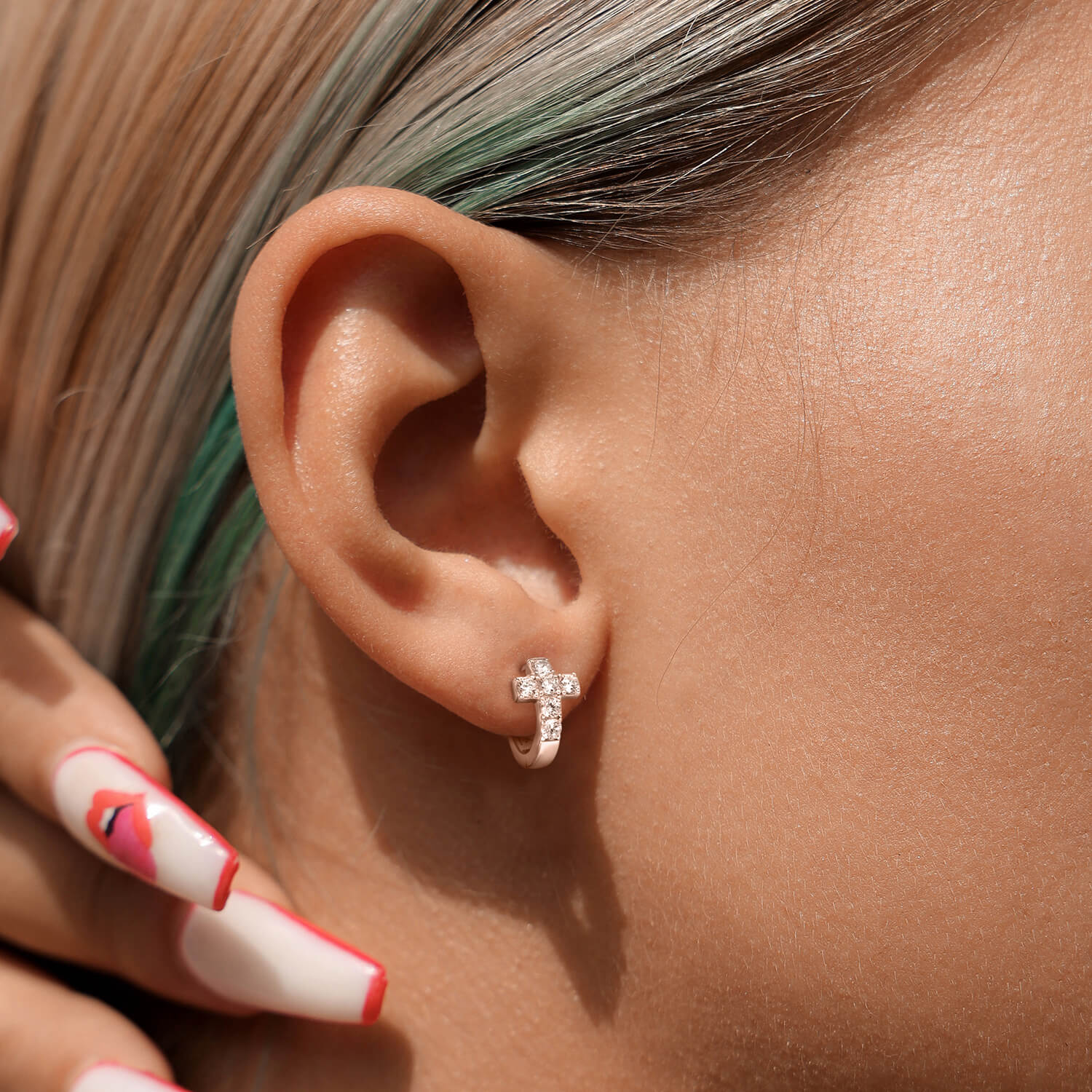 Single Cross Hoop Earring - Image 4