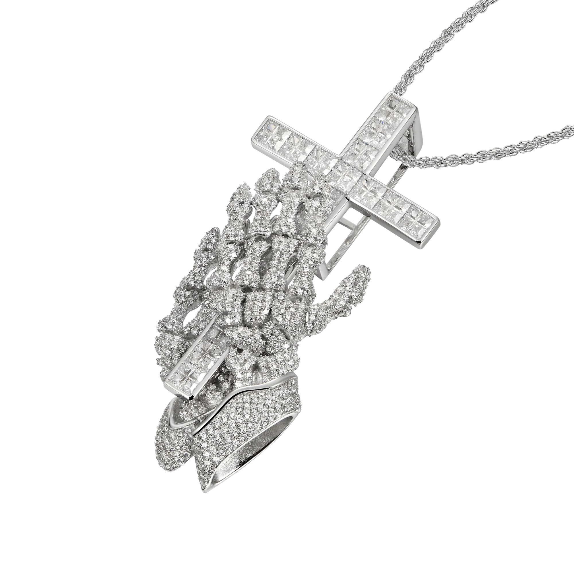 Praying Skeleton Hands Cross Pendant - Image 7